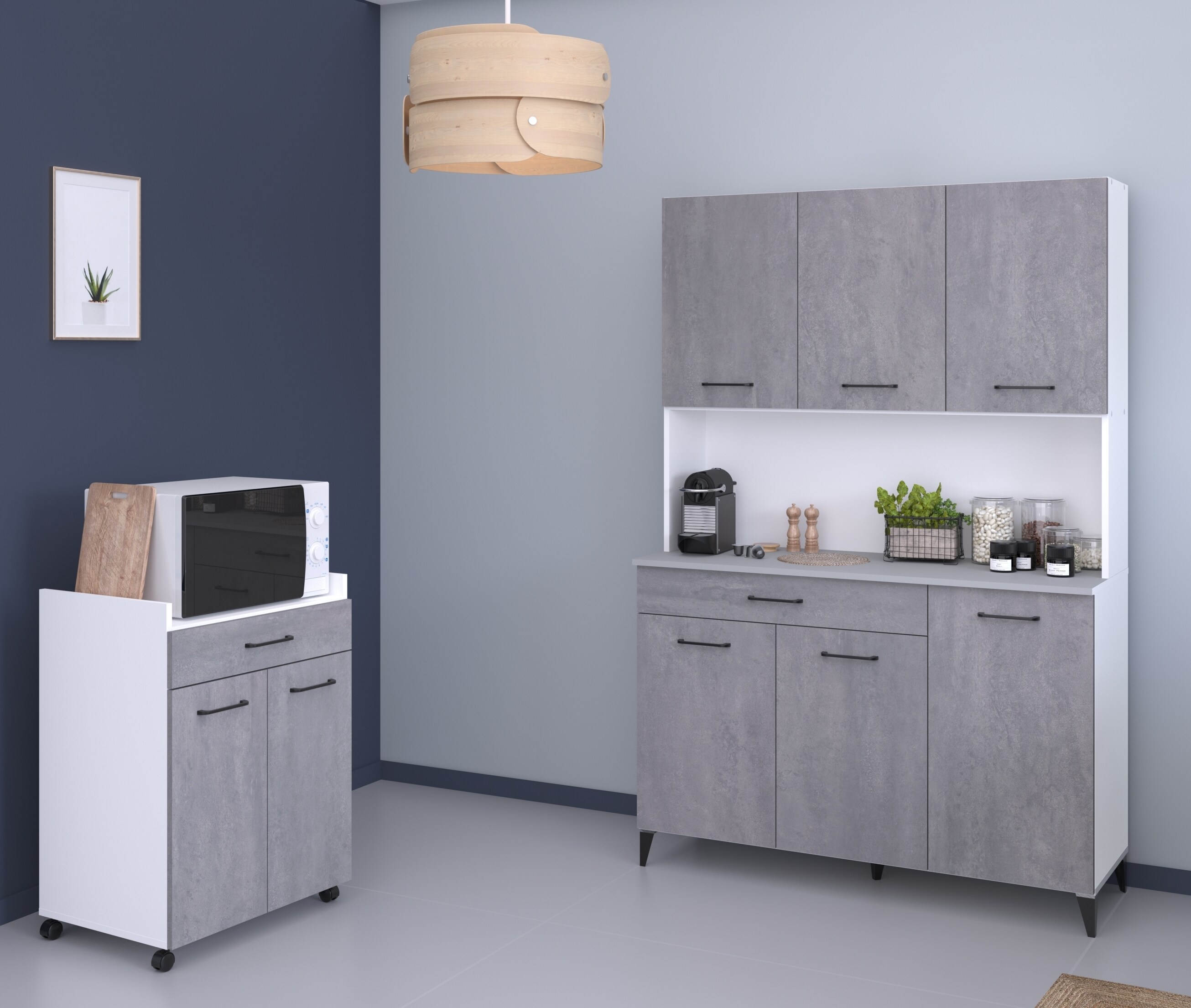 Parisot K&uuml;chenbuffet-Set "Malice 2" Wei&szlig; / Beton Optik hell 