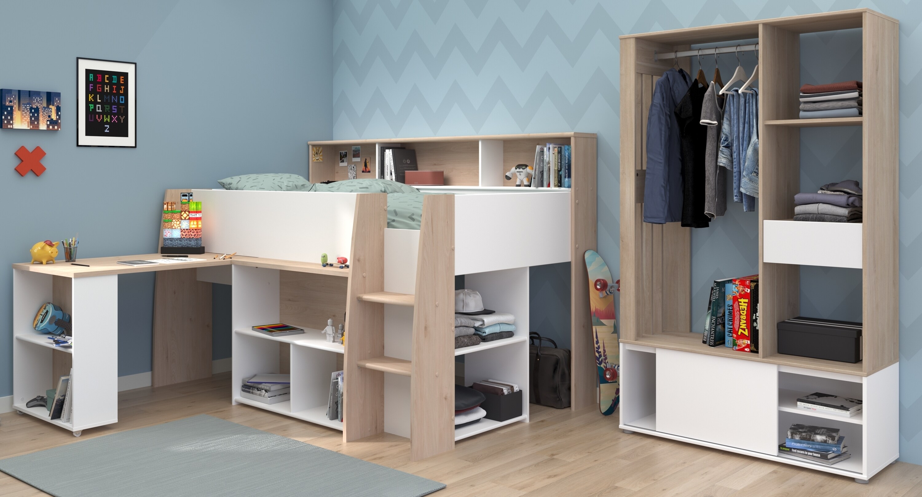 Parisot Kinderzimmer Set 2-tlg. "Lucas 11" Wei&szlig; / Japanische Eiche 