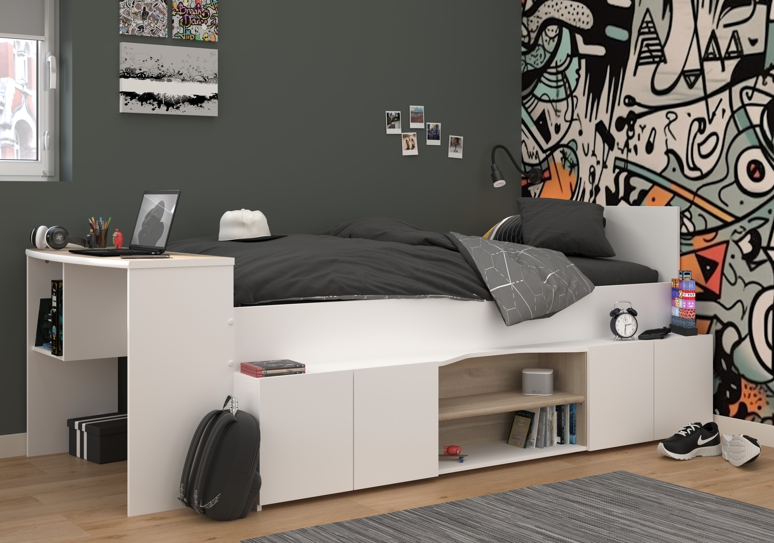 Parisot Halbhohes Hochbett "Cleo 1" Jackson-Eiche / Wei&szlig; 