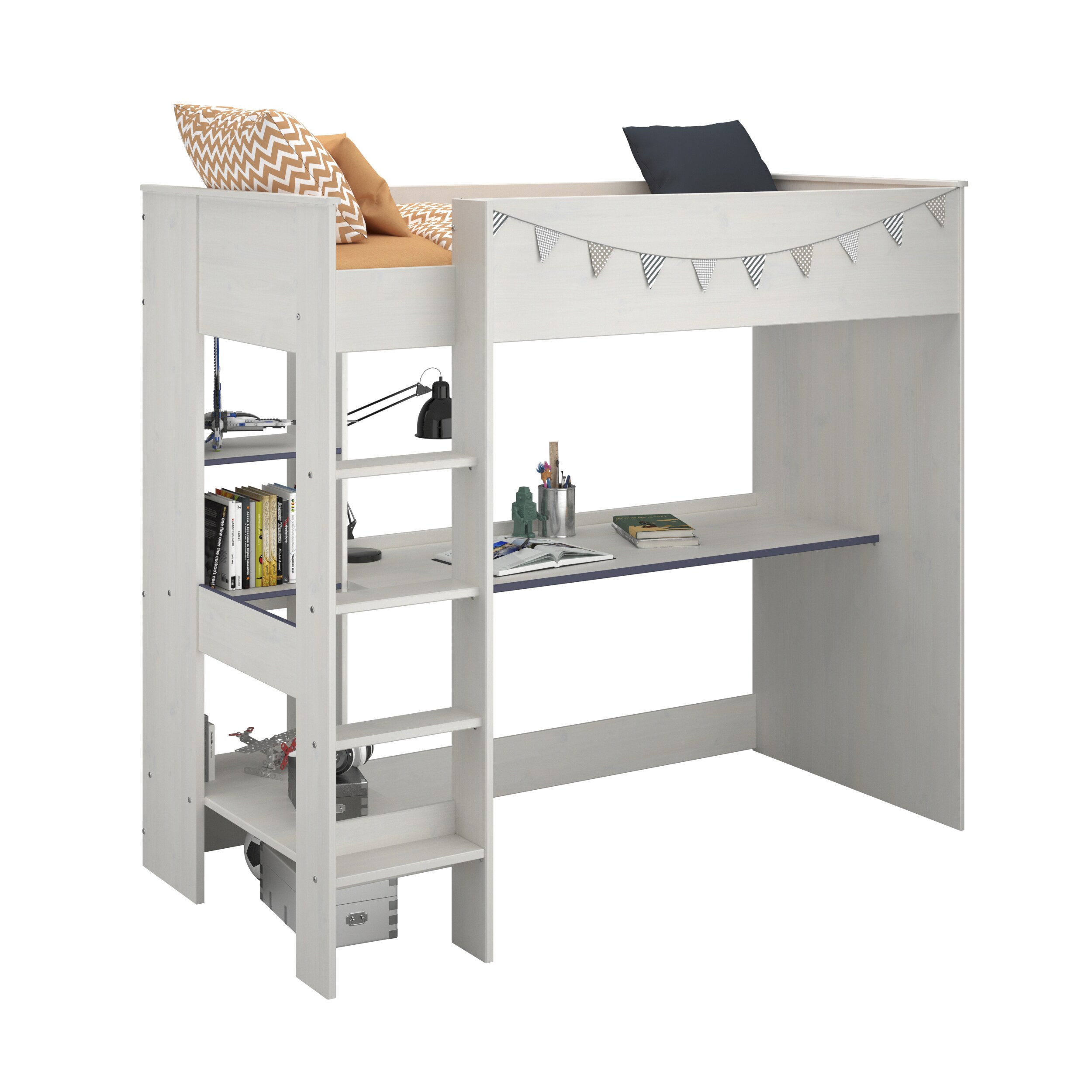 Parisot Hochbett mit Schreibtisch Smoozy 3a + 3b - Kanten Blau oder Pink (90x200) 