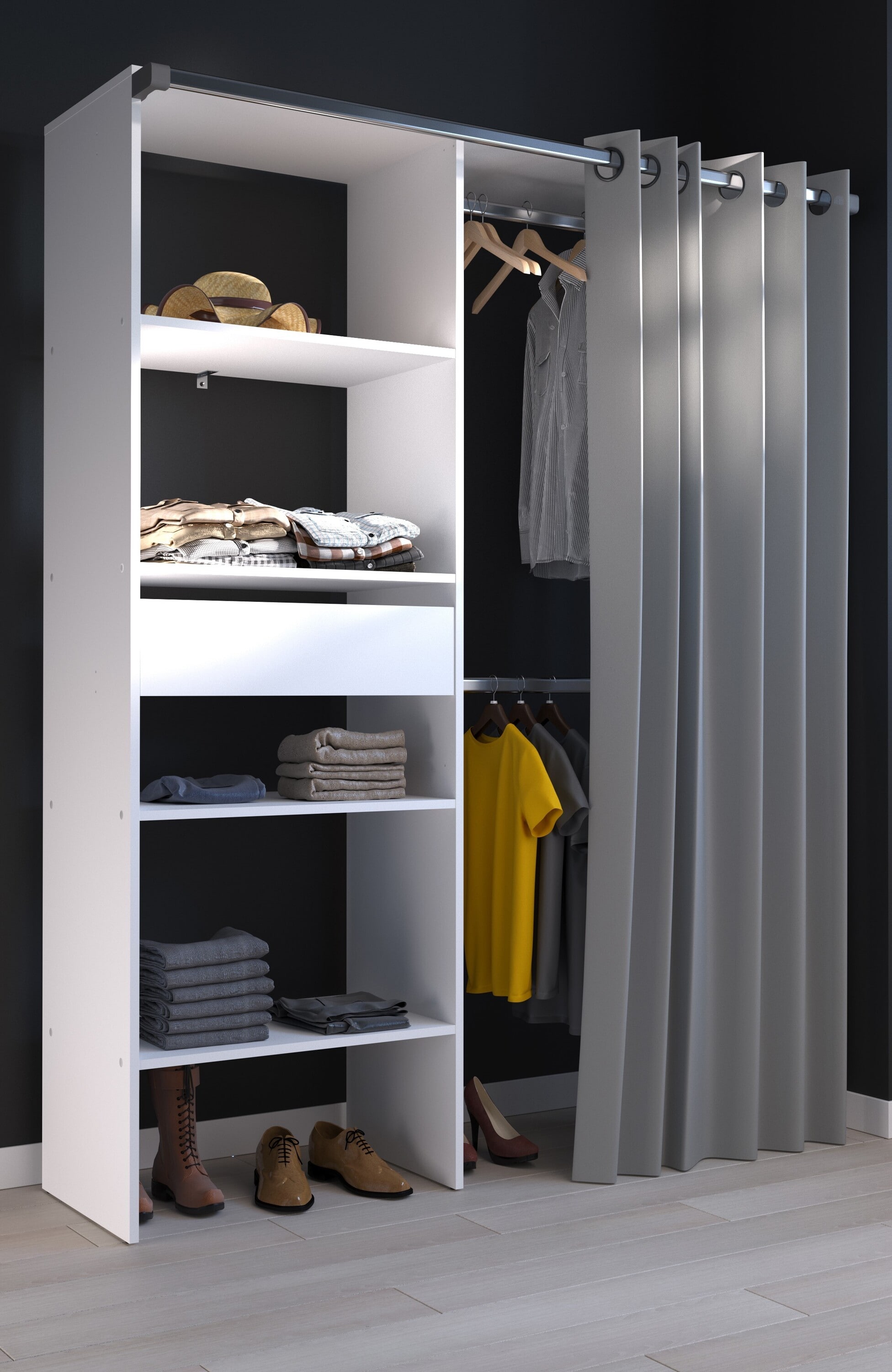 Parisot Kleiderschrank mit Vorhang "Bari 1" Wei&szlig; 