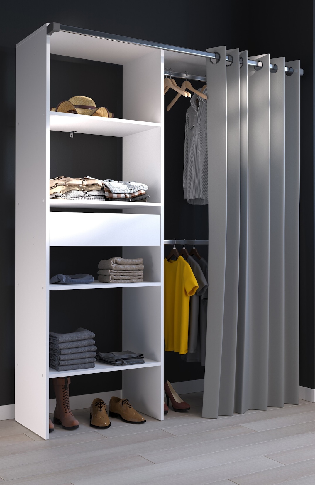 Parisot Kleiderschrank mit Vorhang "Bari 1" Weiß