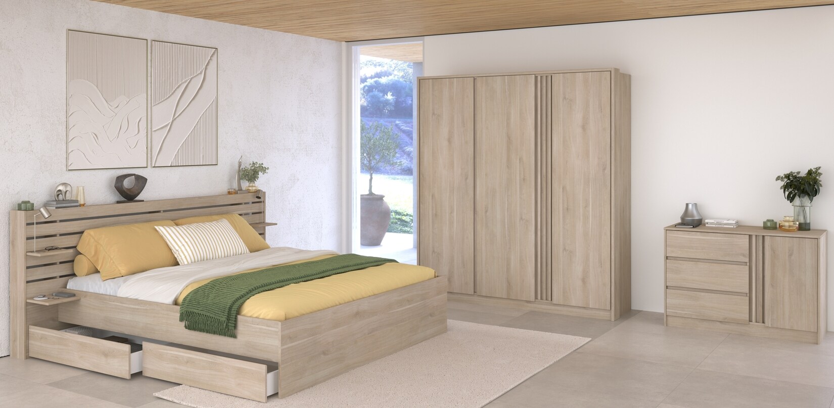 Parisot Schlafzimmer 4-teilig "Escale 27" 180x200 Japanische-Eiche