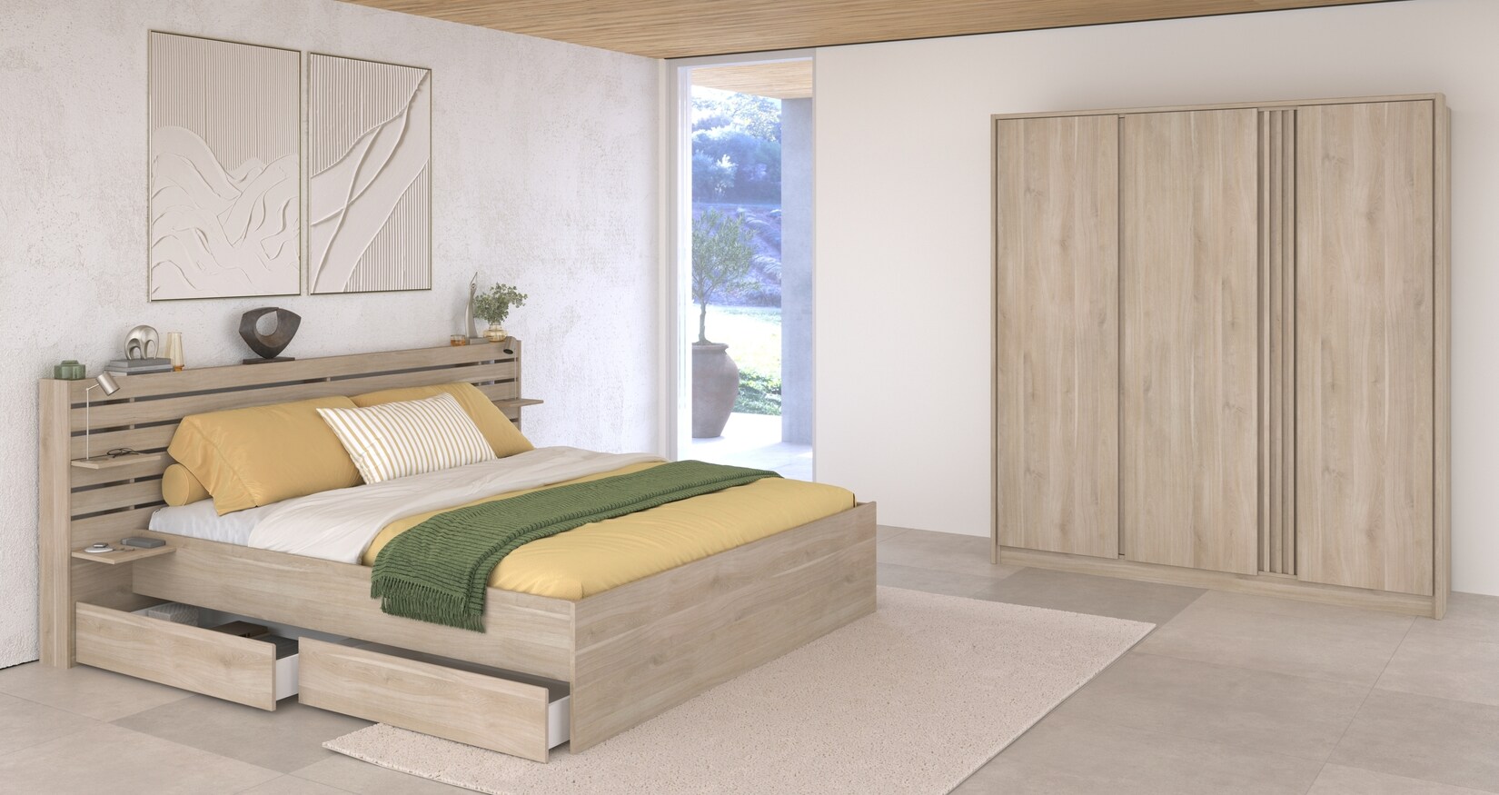 Parisot Schlafzimmer 3-teilig "Escale 28" 180x200 Japanische-Eiche
