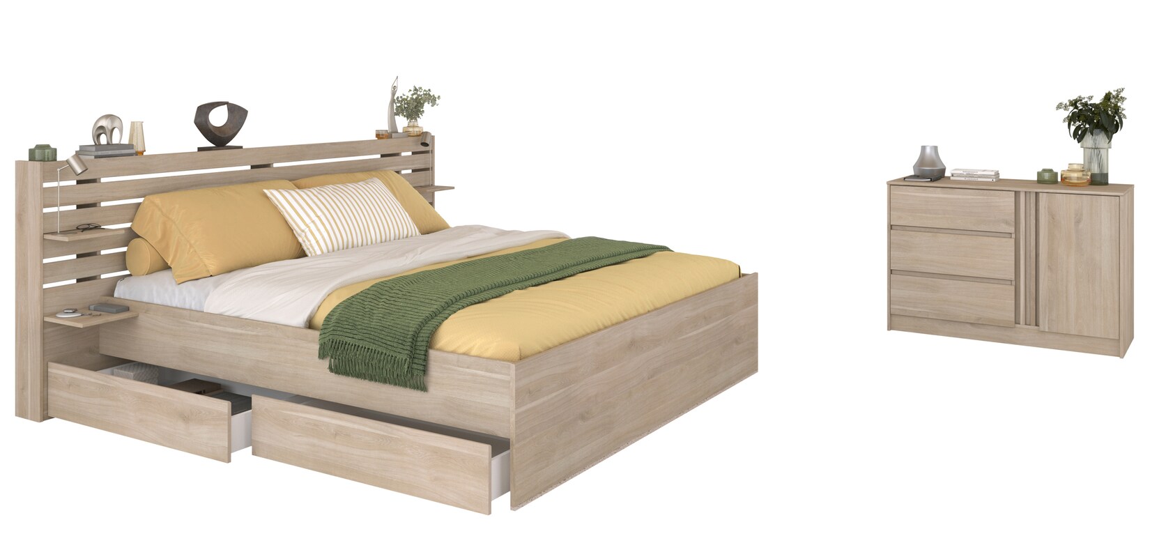 Parisot Schlafzimmer 3-teilig "Escale 29" 180x200 Japanische-Eiche