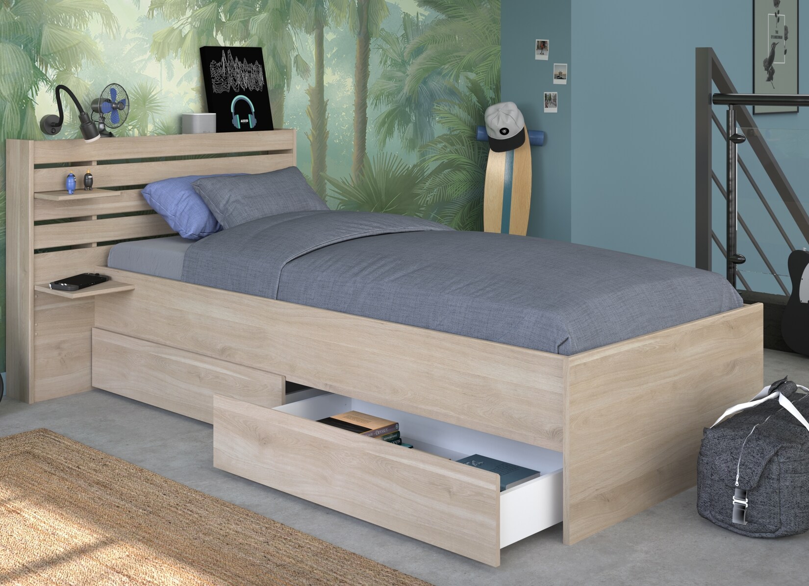 Parisot Stauraumbett "Escale 1" 90x200 Japanische Eiche