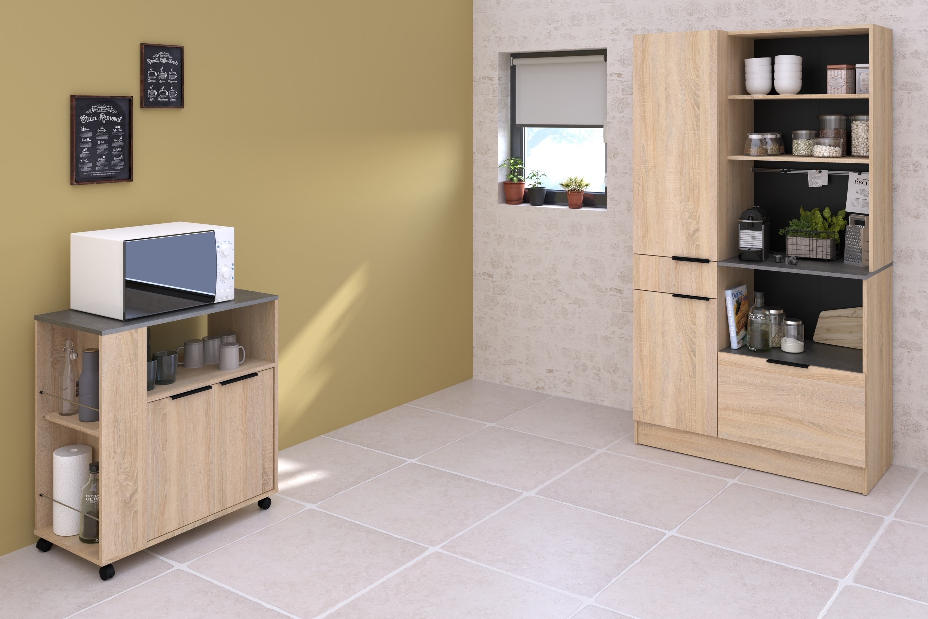 Parisot K&uuml;chenbuffet Set "Fumay 1" Eiche / Betonoptik 