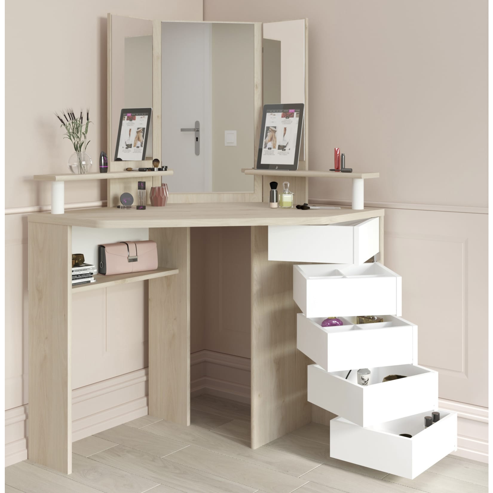 Parisot Eck-Schminktisch "Volage 21" Eiche-hell 