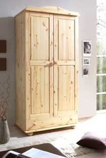 TiCAA Kleiderschrank 2-türig Adam Kiefer massiv 