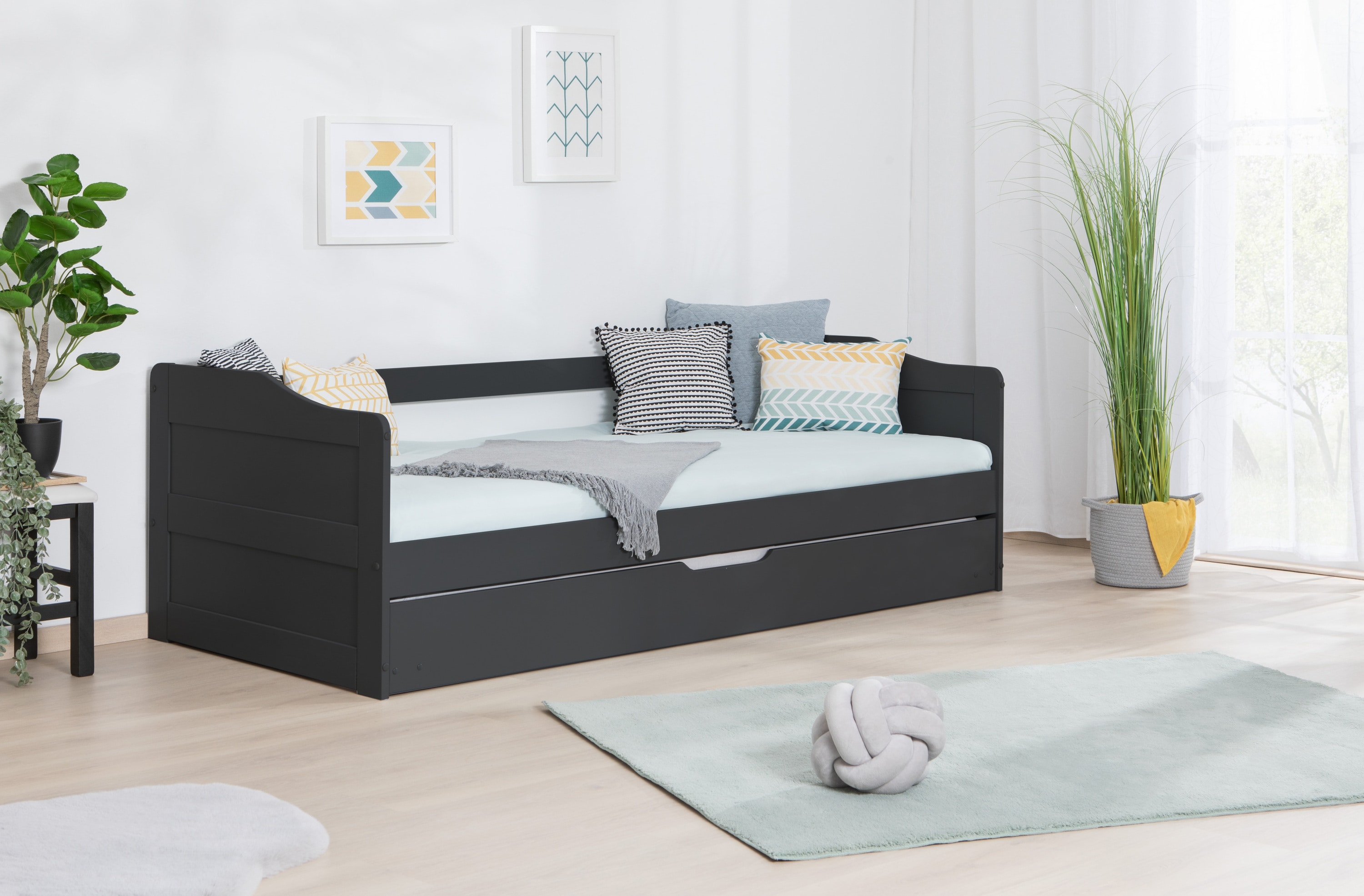 TiCAA Funktionsbett Sofabett  "Melinda" Kiefer massiv 