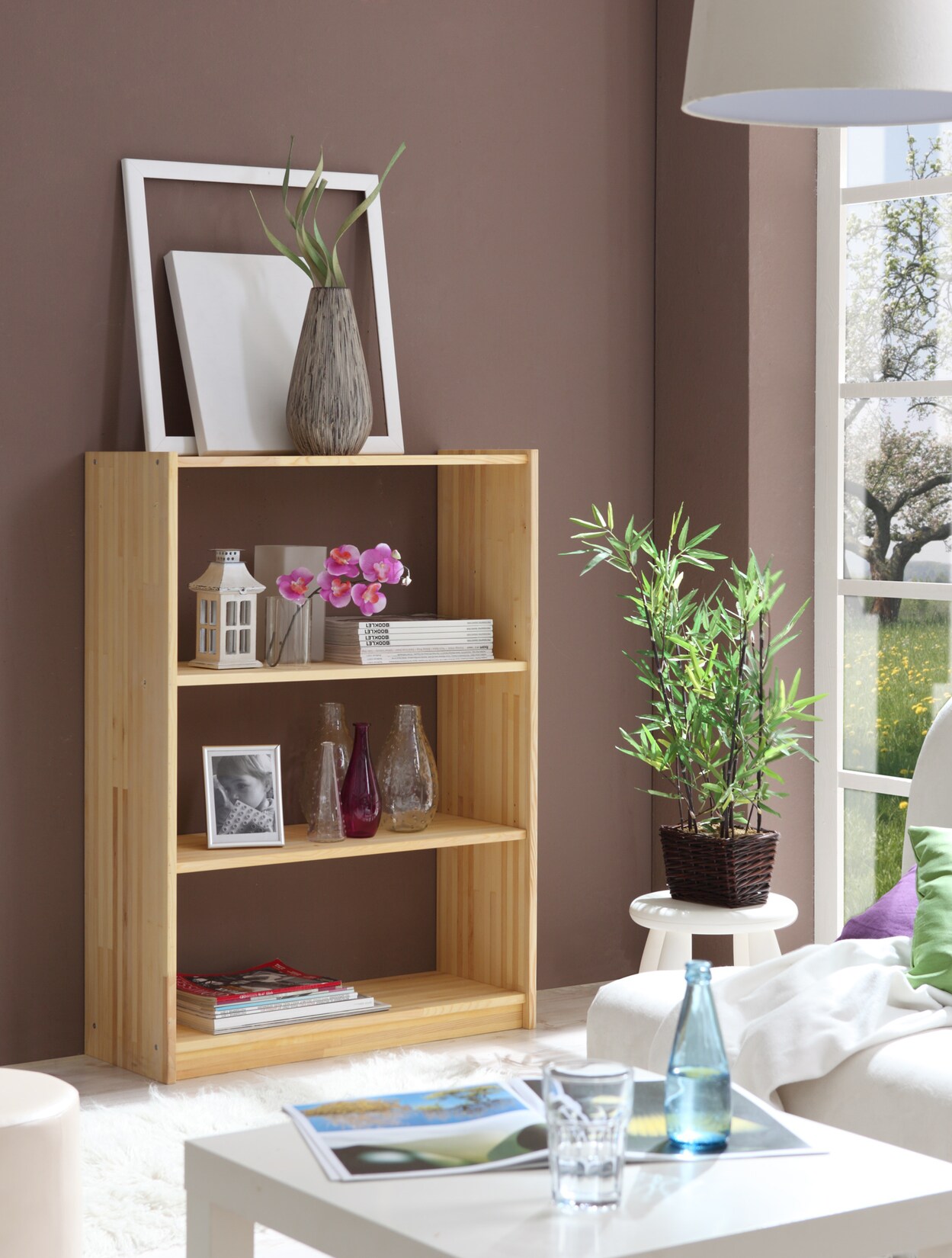 TiCAA Standregal Bücherregal Kiefer Natur H111cm