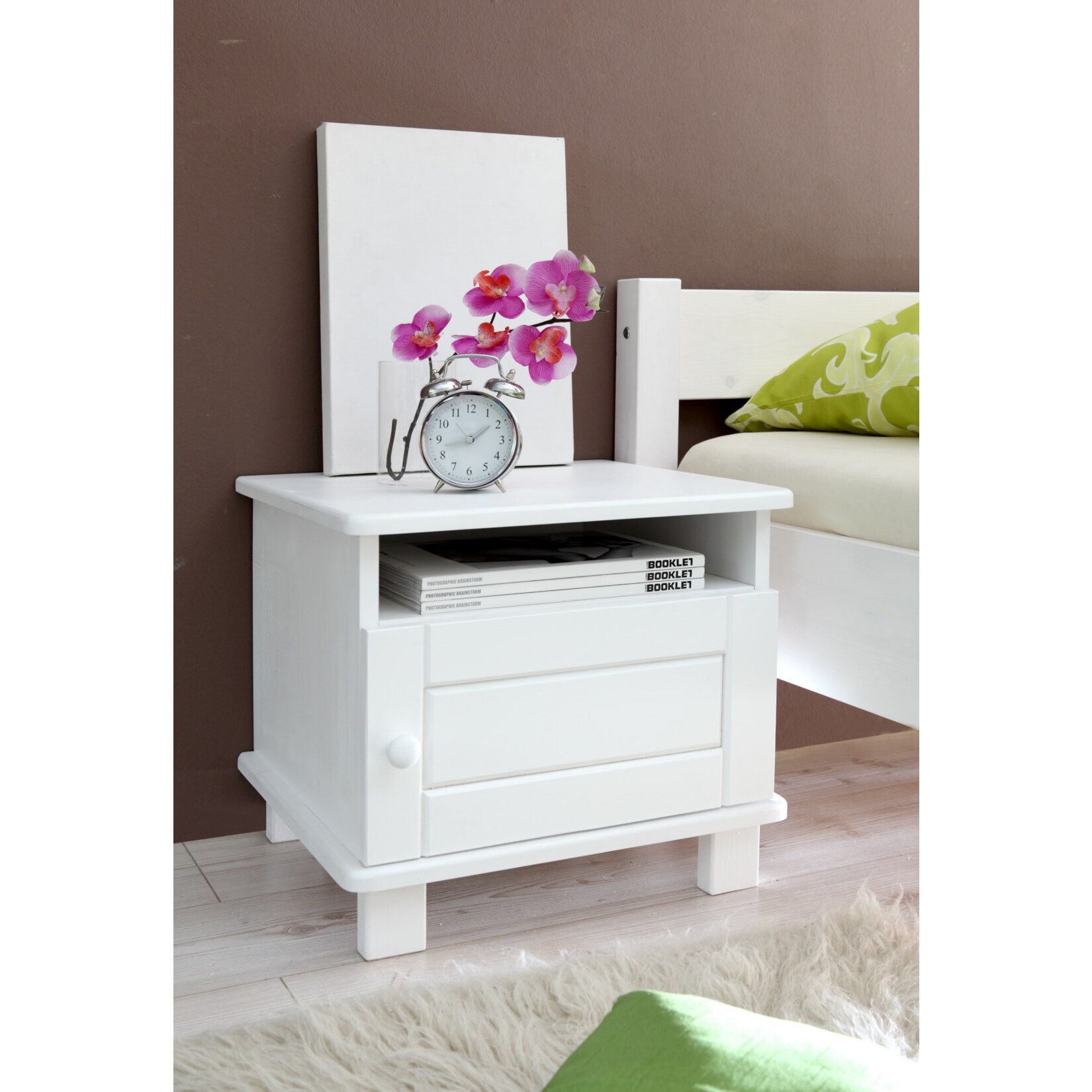 TiCAA Nachtkommode Bora Kiefer 1 t&uuml;rig Wei&szlig; 