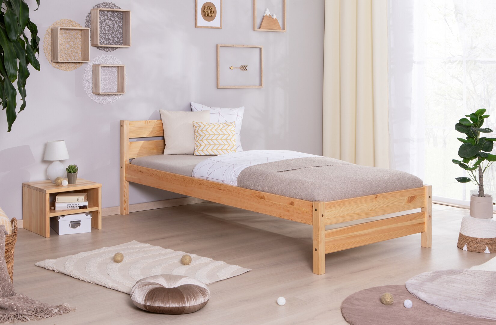 TiCAA Massivholz Einzelbett "Bora" Kiefer Natur