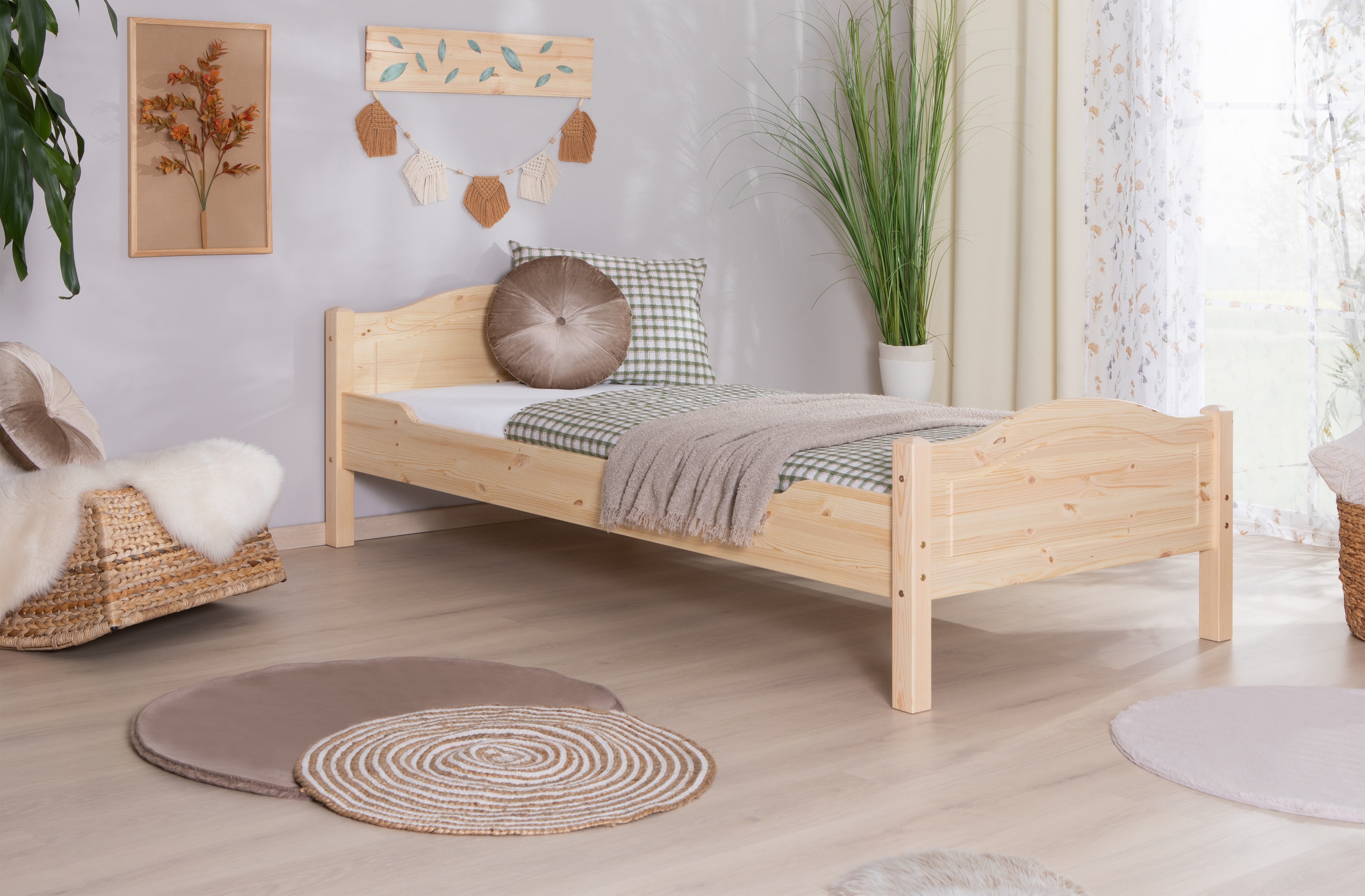 TiCAA Massivholz Doppelbett Einzelbett Rita Kiefer Natur 