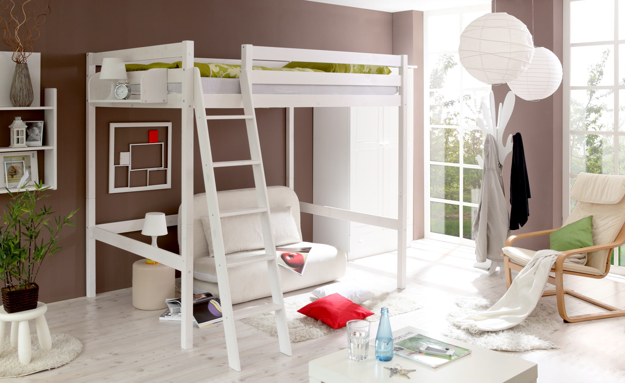 TiCAA Hochbett Matthias 140 x 200 Kiefer weiss 