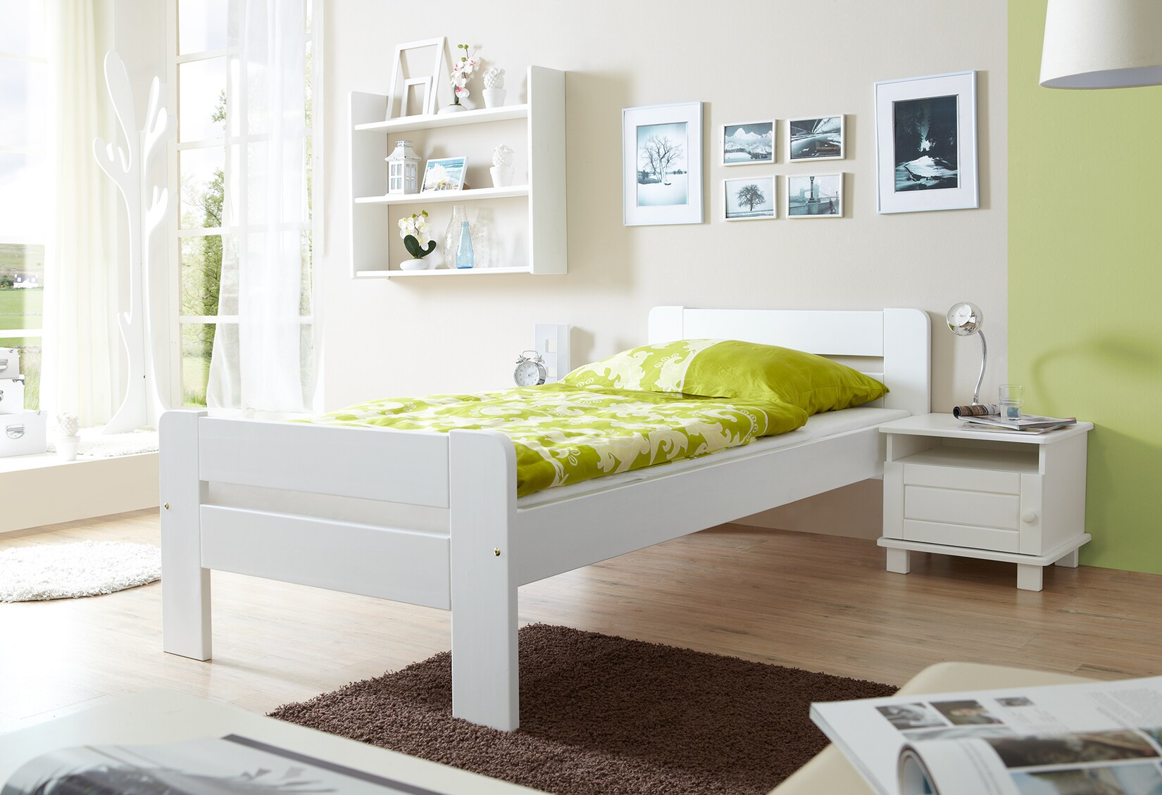TiCAA Einzelbett "Bert" Kiefer Weiß