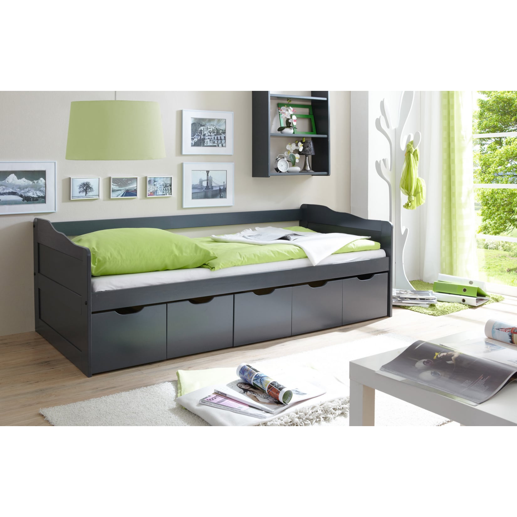 TiCAA Sofabett Maria Massivholz Grau 