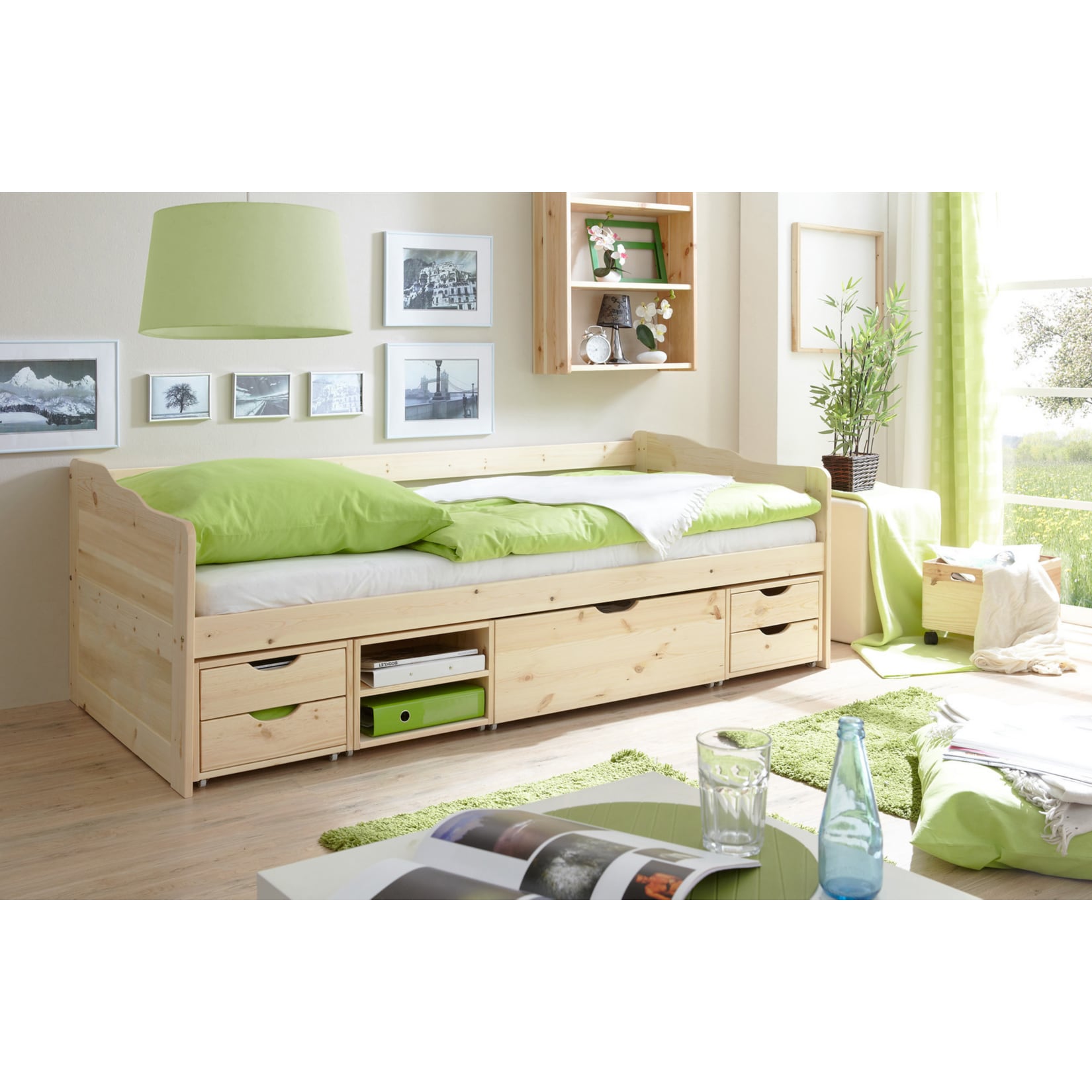 TiCAA Sofabett Funktionsbett G&auml;stebett Marlies Kiefer Natur 