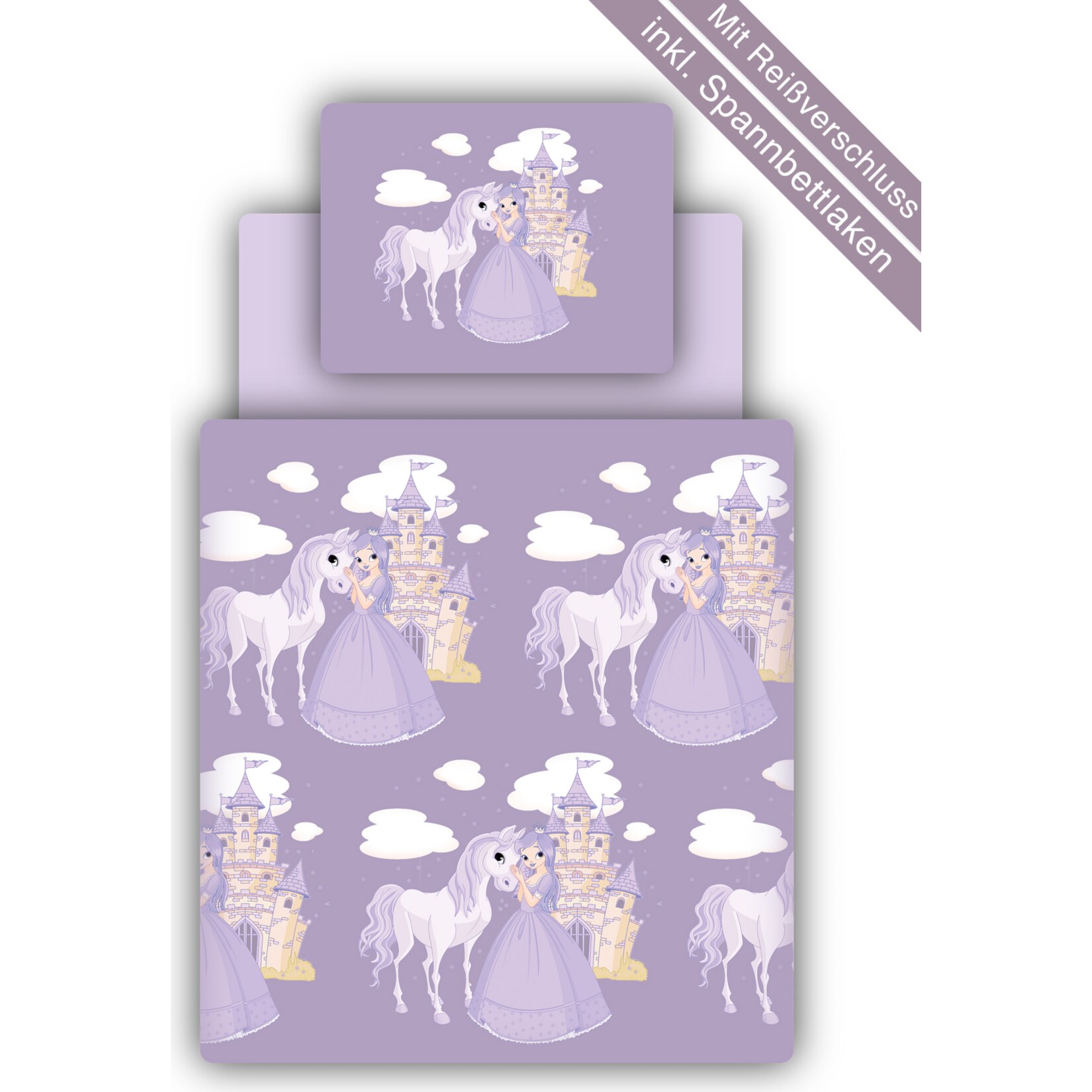 TiCAA Kinder Bettw&auml;sche Set inkl. Bettlaken Prinzessin Lila 