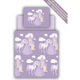 TiCAA Kinder Bettwäsche Set inkl. Bettlaken Prinzessin Lila 