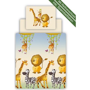 TiCAA Kinder Bettwäsche Set inkl. Spannbettlaken Safari 