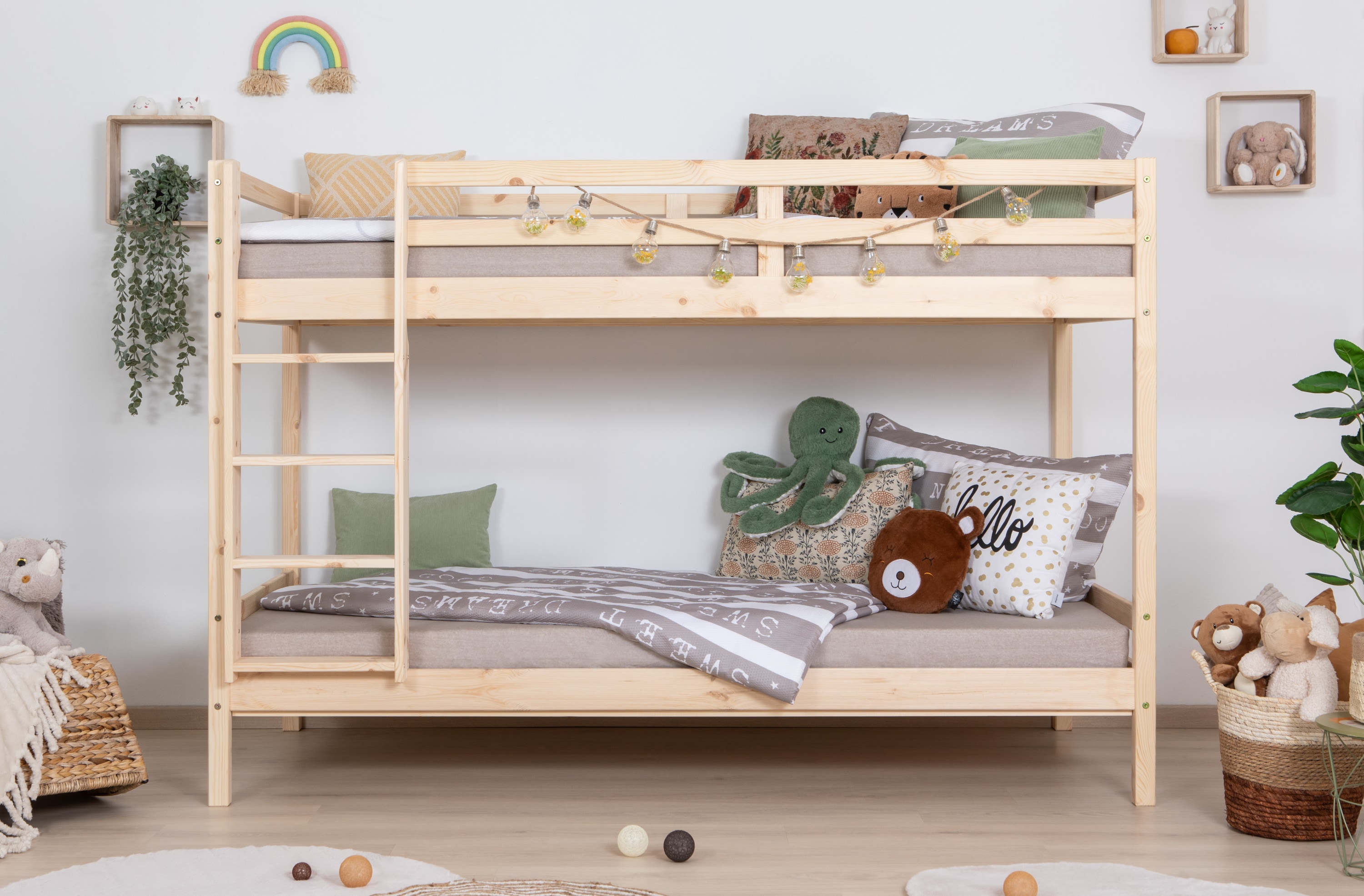 TiCAA Etagenbett Stockbett Rene Kiefer massiv Natur 