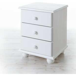 TiCAA Nachtkommode Ivo Kiefer mit 3 Schubladen Weiß 