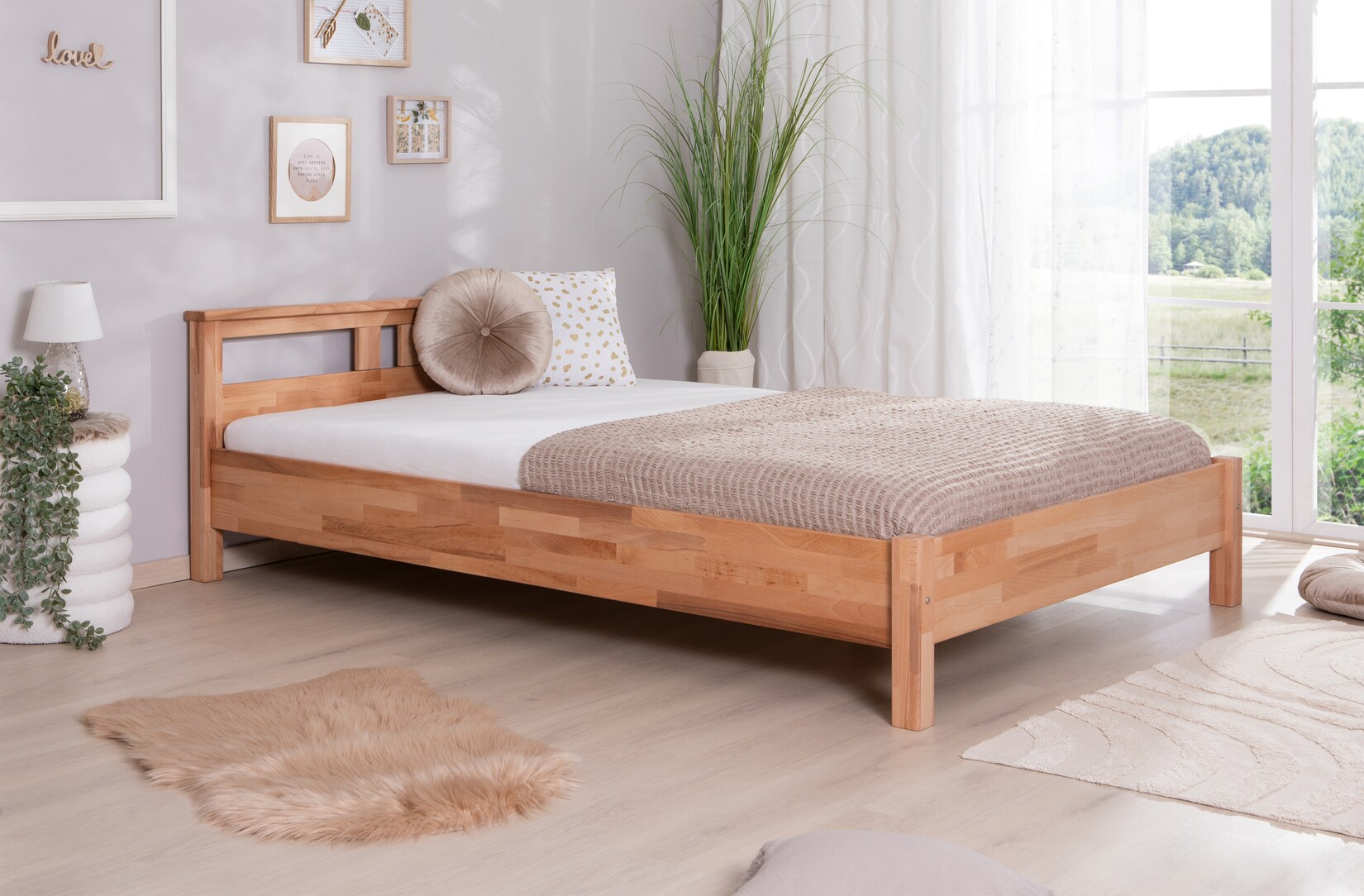 TiCAA Einzelbett und Doppelbett "Merci" Buche Bio-Geölt