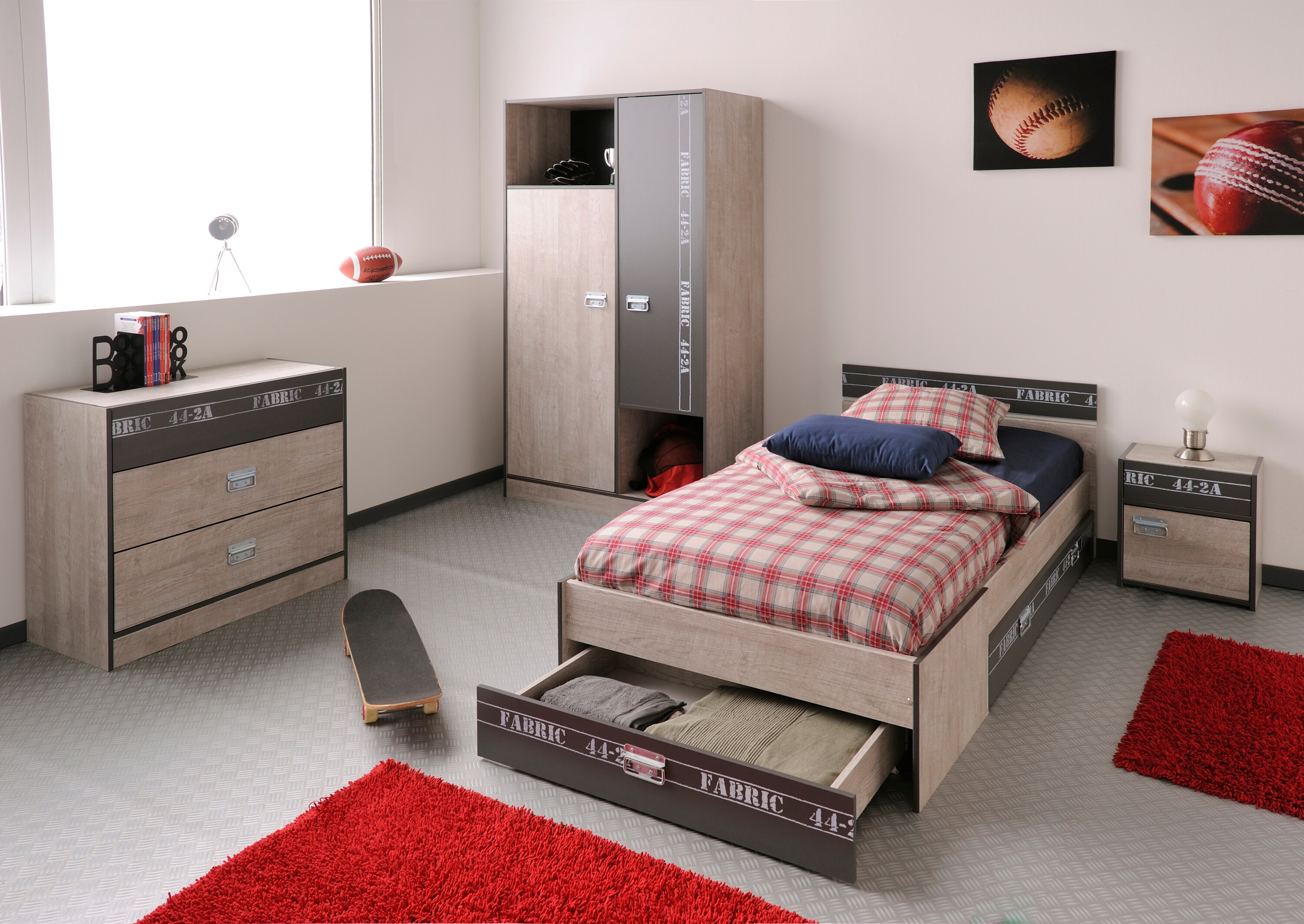 Parisot Kinder- und Jugendzimmer 4-tlg "Fabric 1" Esche-grau 