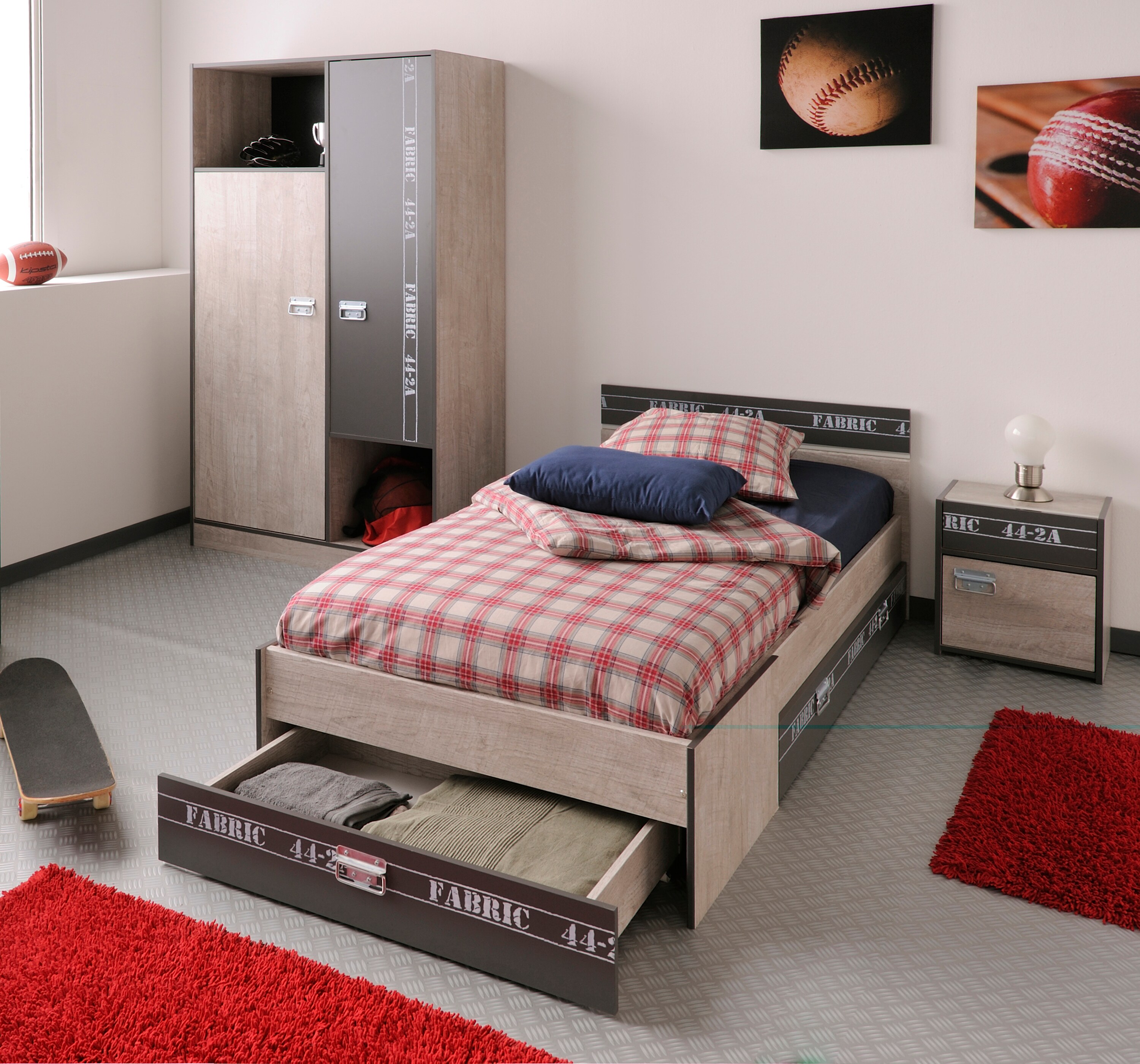 Parisot Kinder- und Jugendzimmer 3-tlg "Fabric 2" Esche-grau 