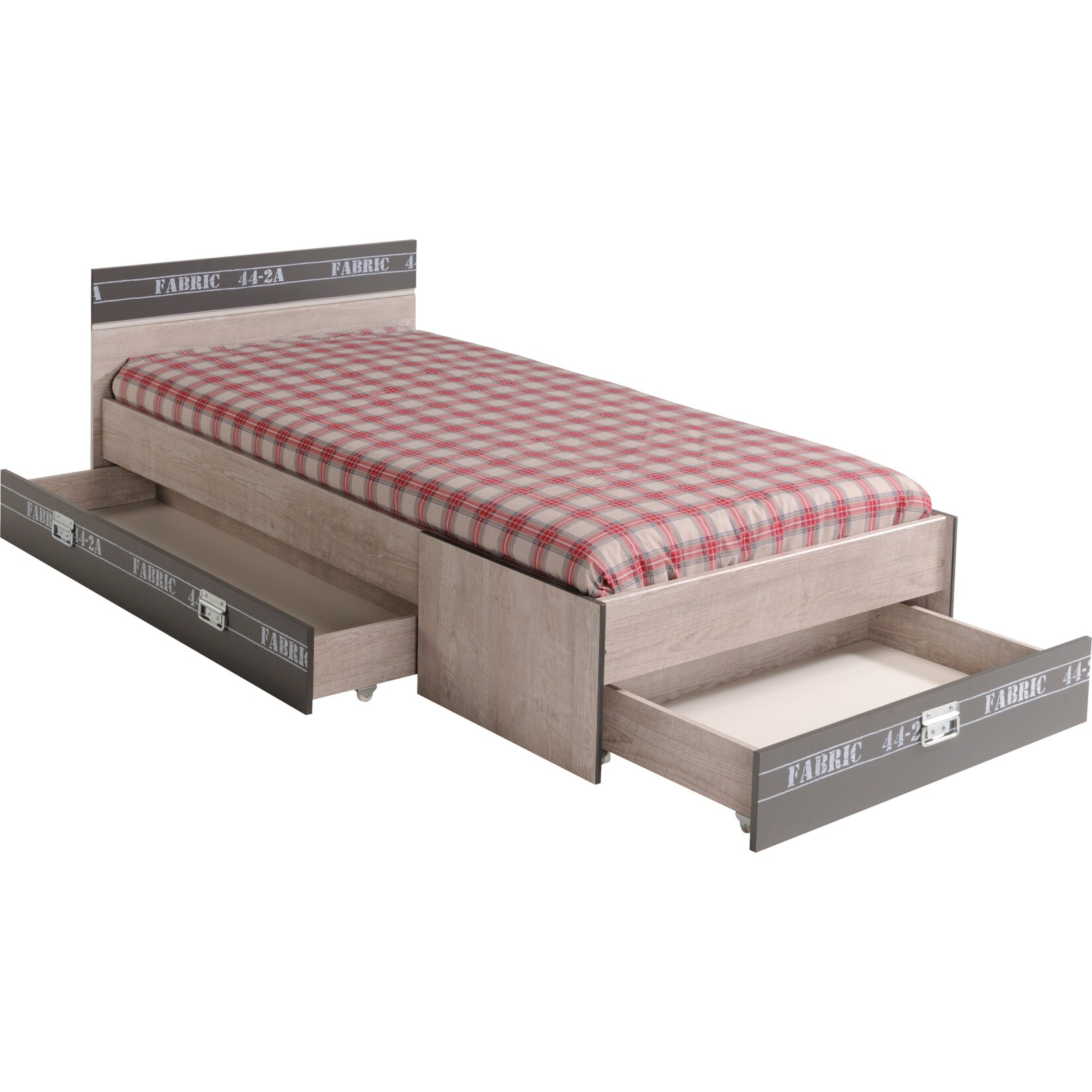 Parisot Einzelbett mit drei Schubk&auml;sten "Fabric" Esche-grau 