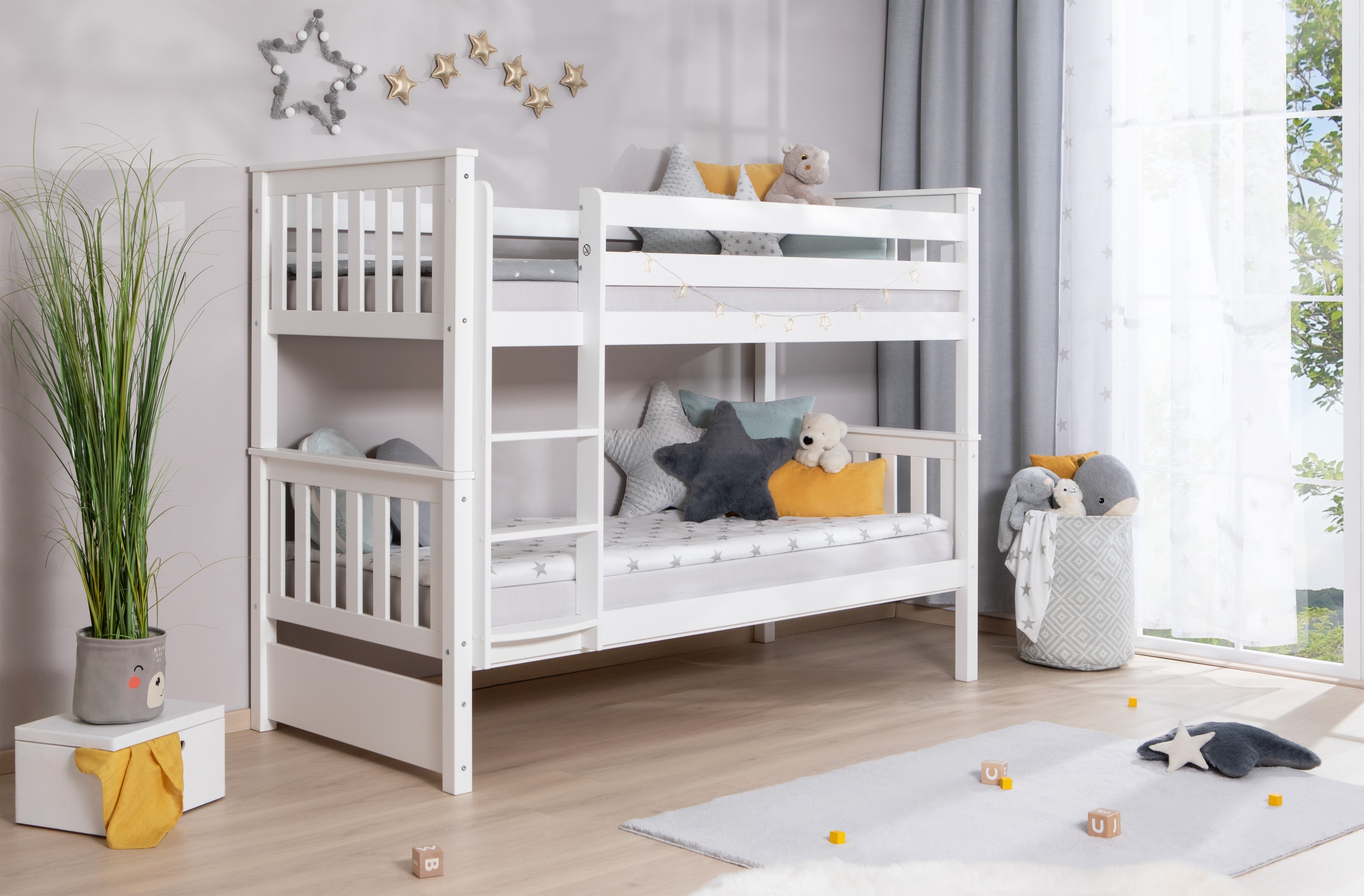 TiCAA Etagenbett Sammy Kiefer Wei&szlig; 