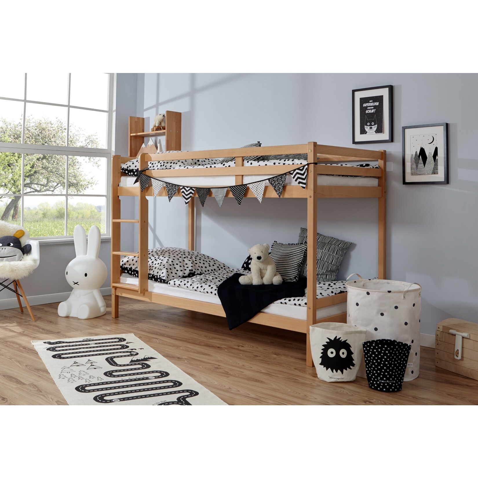 TiCAA Etagenbett "Rene" Buche Natur 