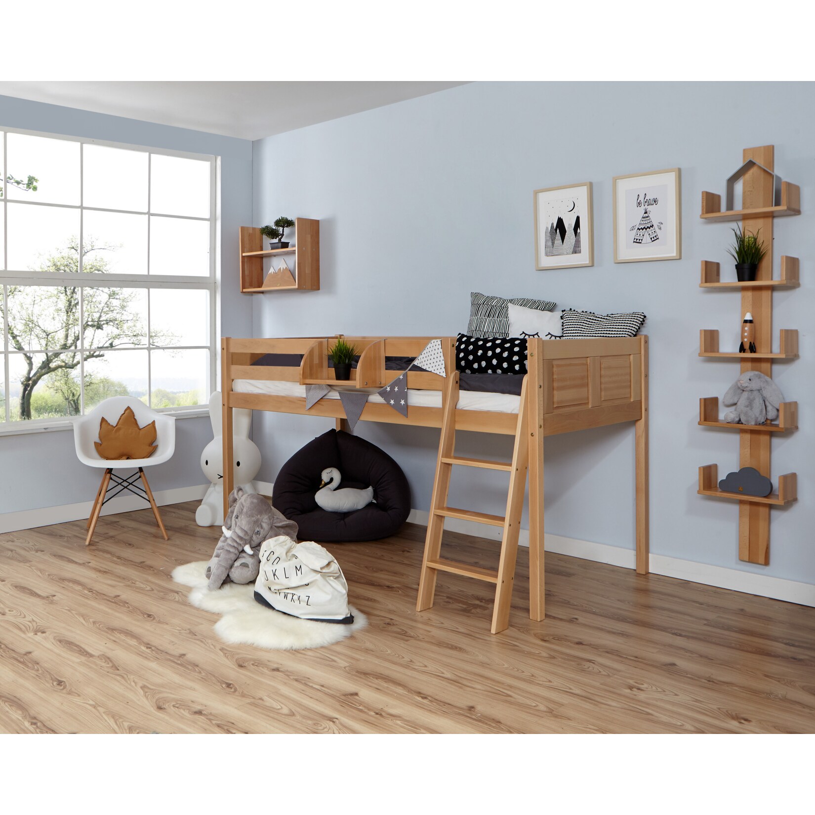 TiCAA Hochbett "Eric" Country Buche Natur 