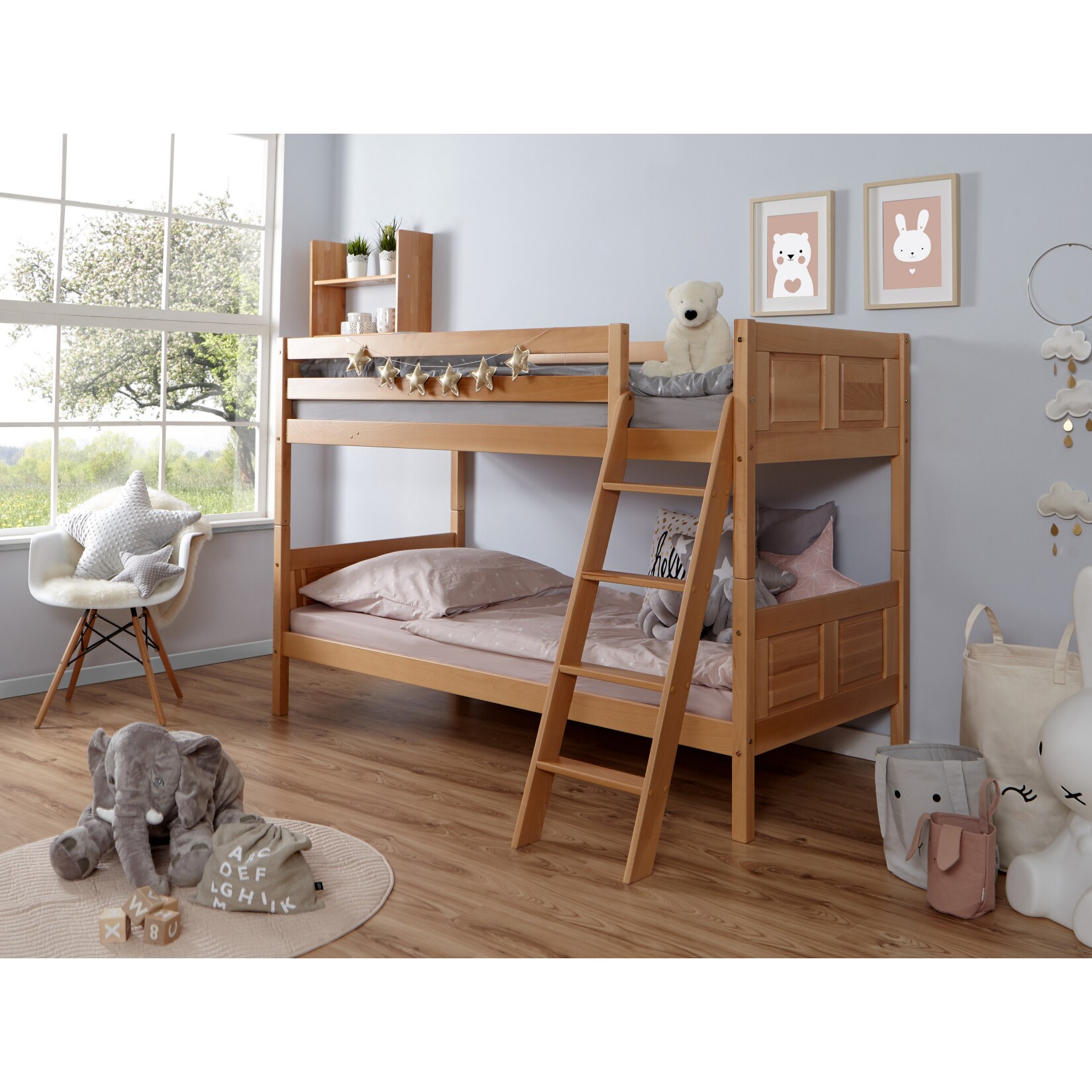 TiCAA Etagenbett "Erni" Country Buche Natur 