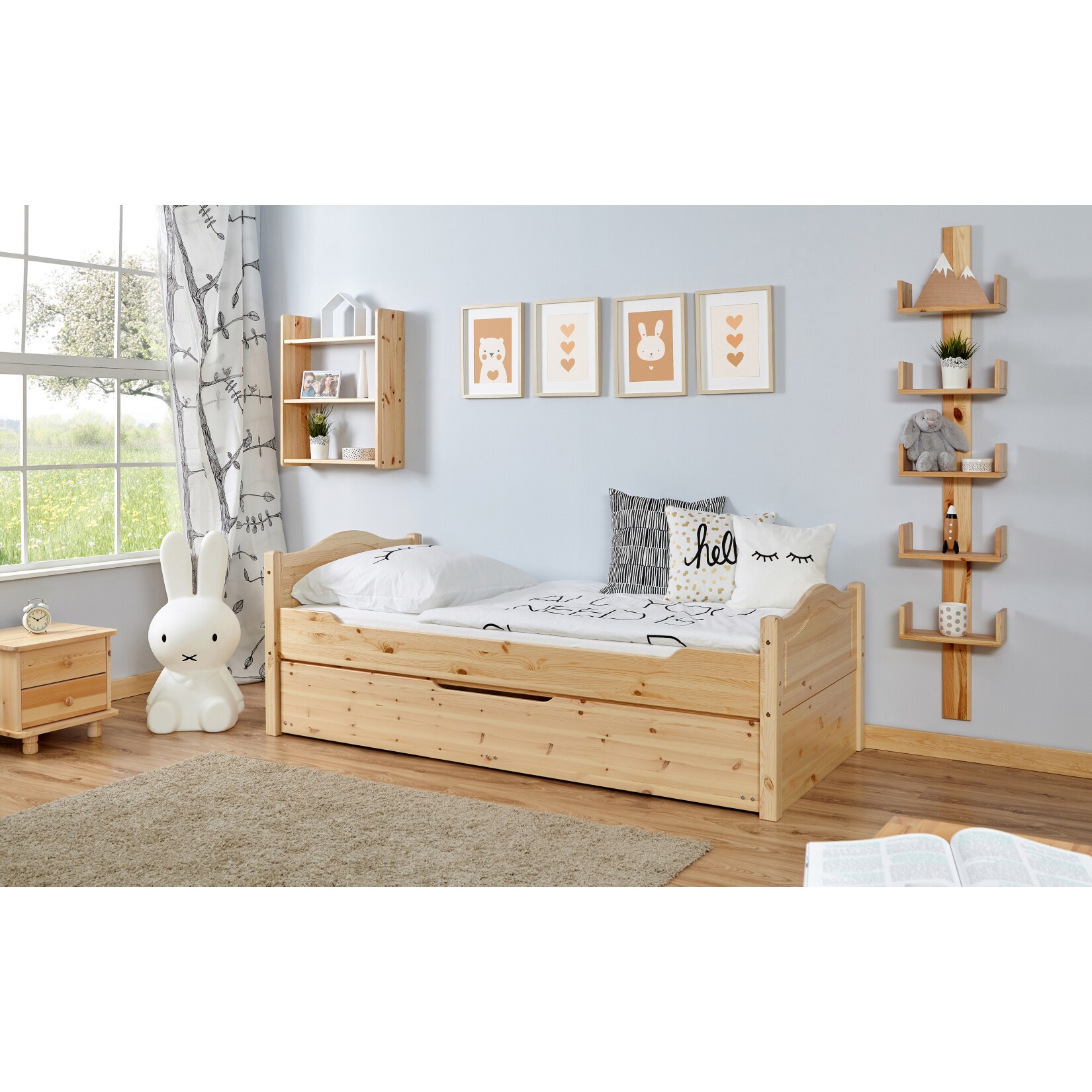 TiCAA Einzelbett "Leni" 90x200 Kiefer Natur 