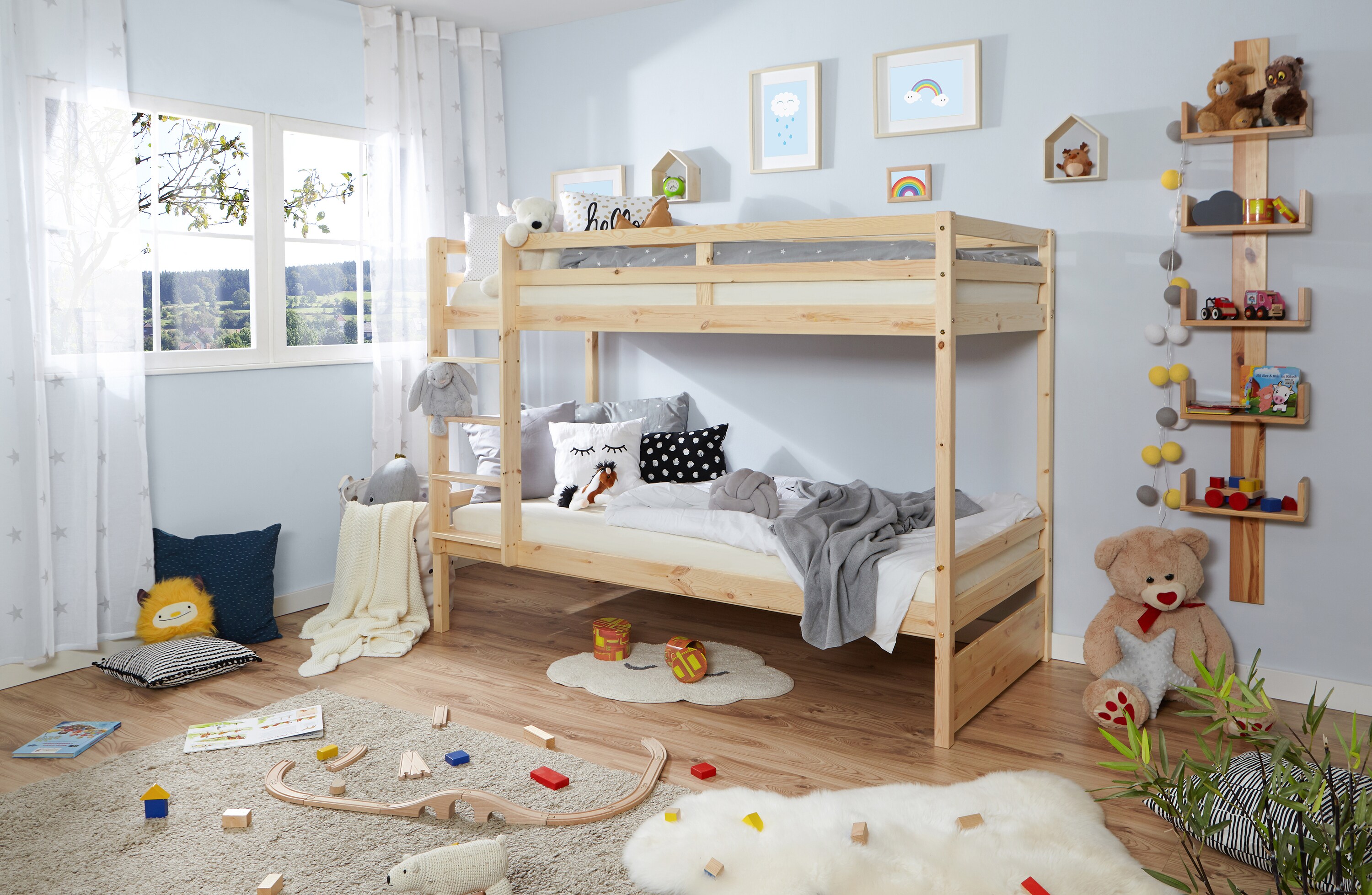 TiCAA Etagenbett Finn Kiefer Natur 