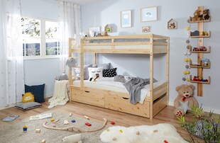 TiCAA Etagenbett Finn Natur mit 2er Schubkästen 