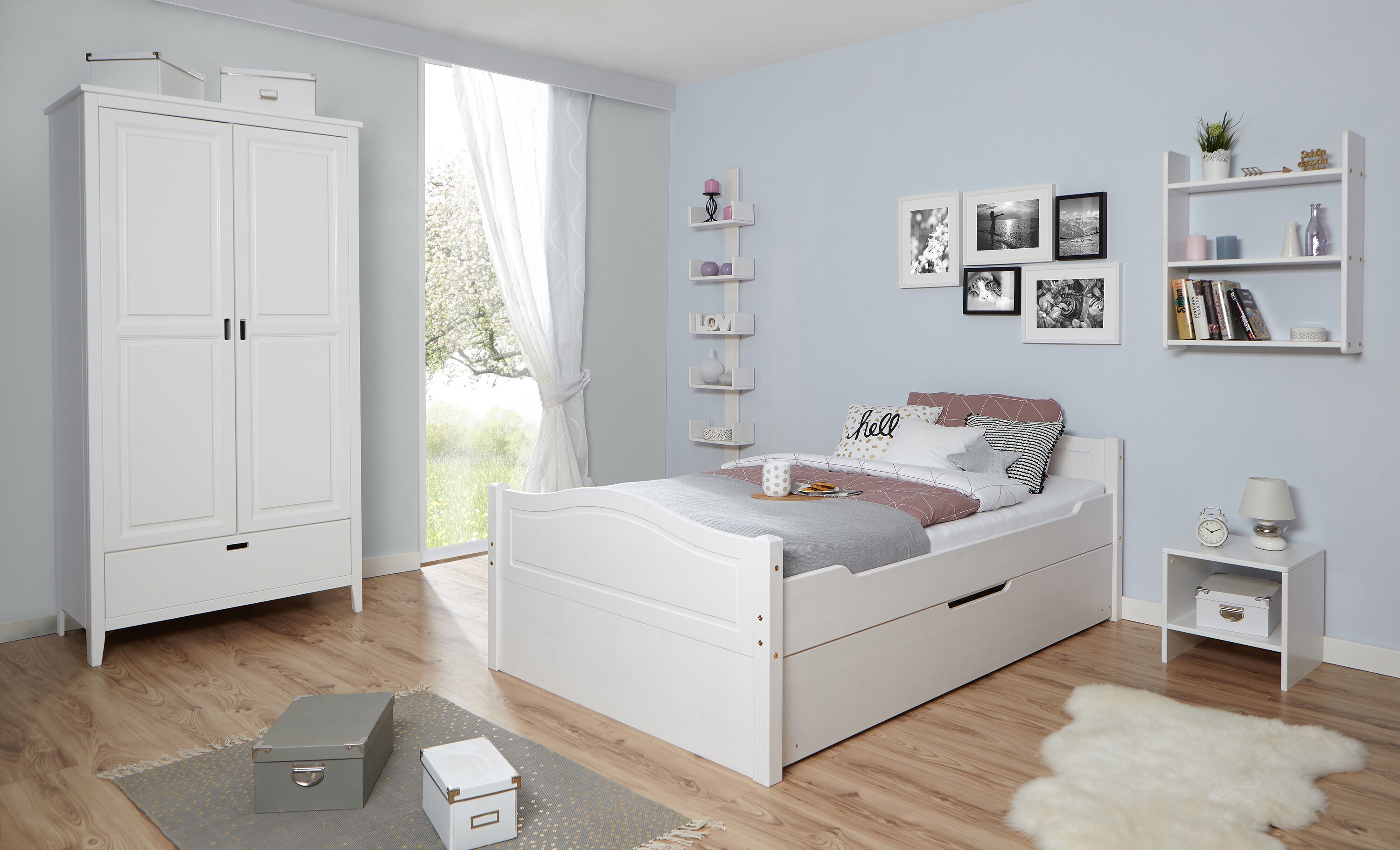 TiCAA Doppelbett "Leni" 140x200 mit Zusatzbett 