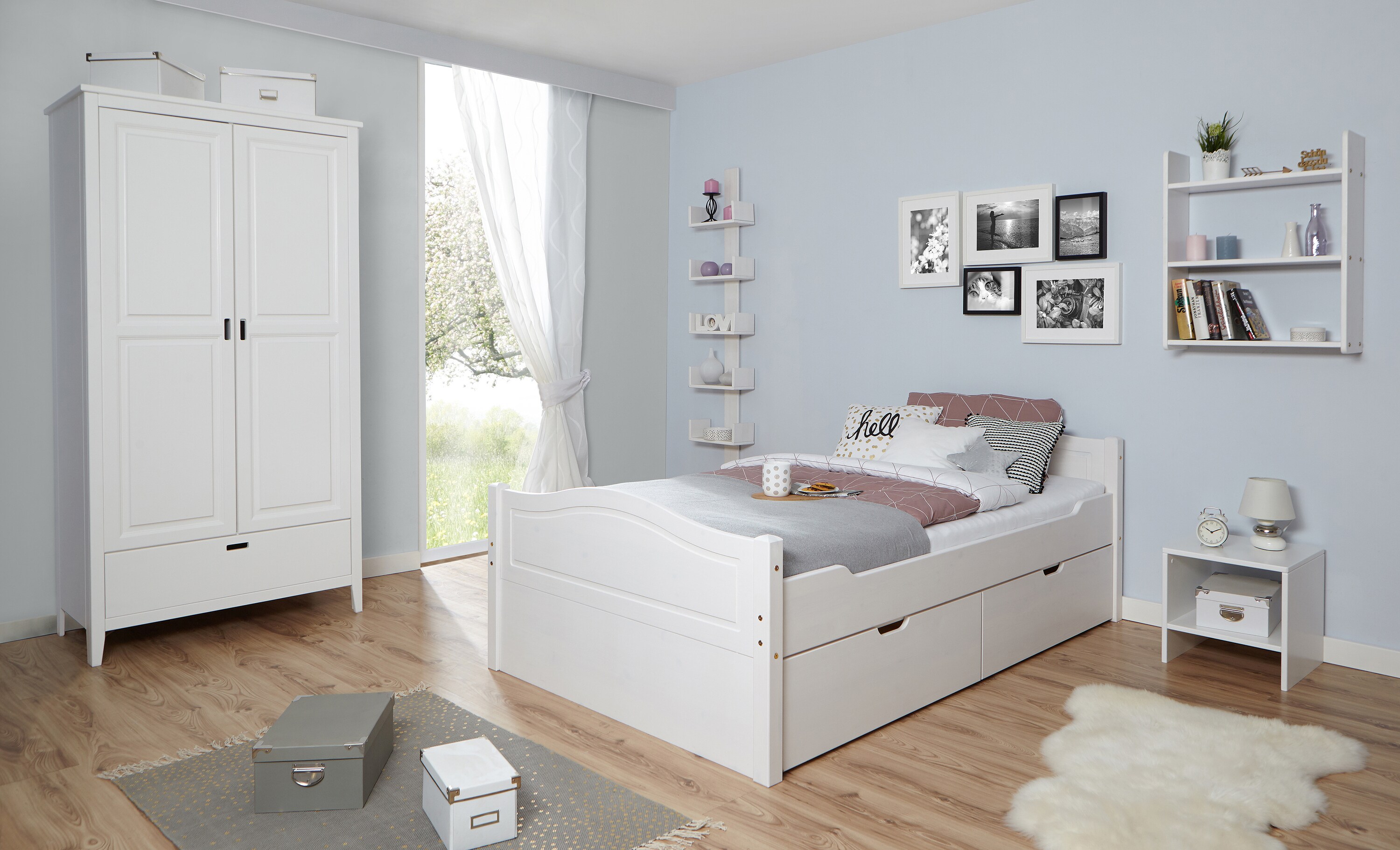 TiCAA Doppelbett "Leni" 140x200 mit 2er Schubk&auml;sten 