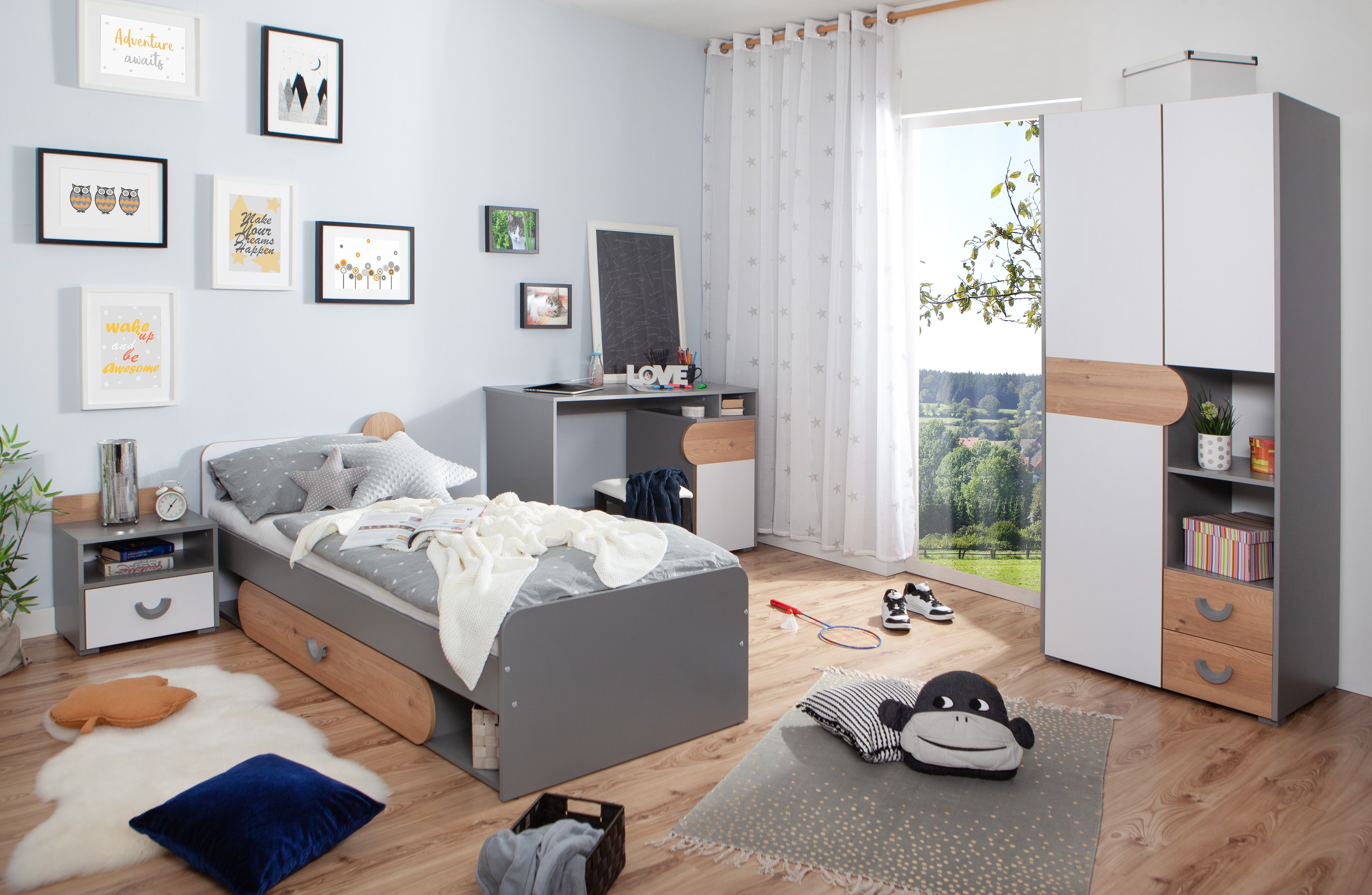 TiCAA Jugendzimmer "Mira", 4-tlg, Grau 