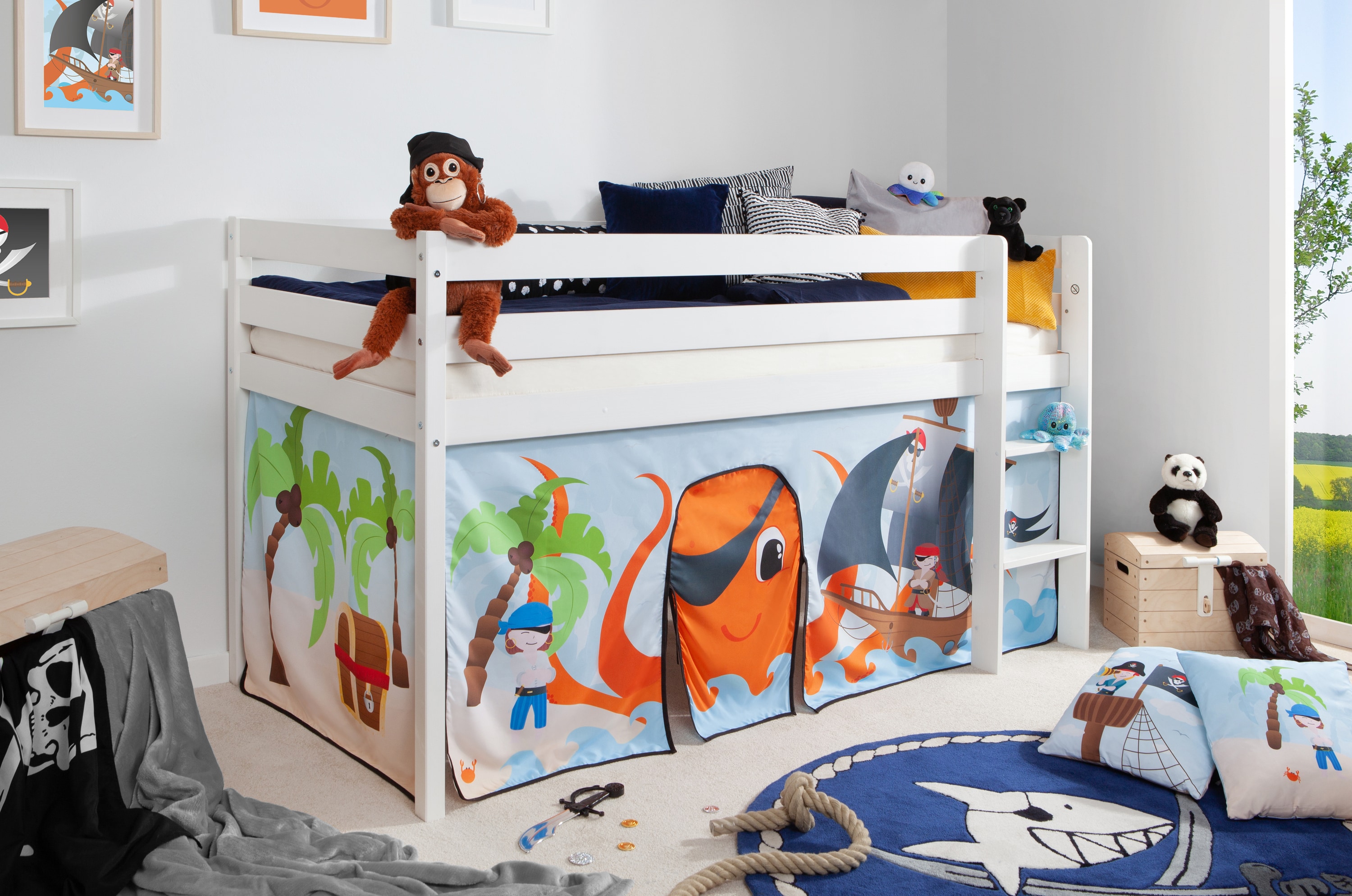 TiCAA Hochbett "Pirat Luan" Kiefer wei&szlig; 