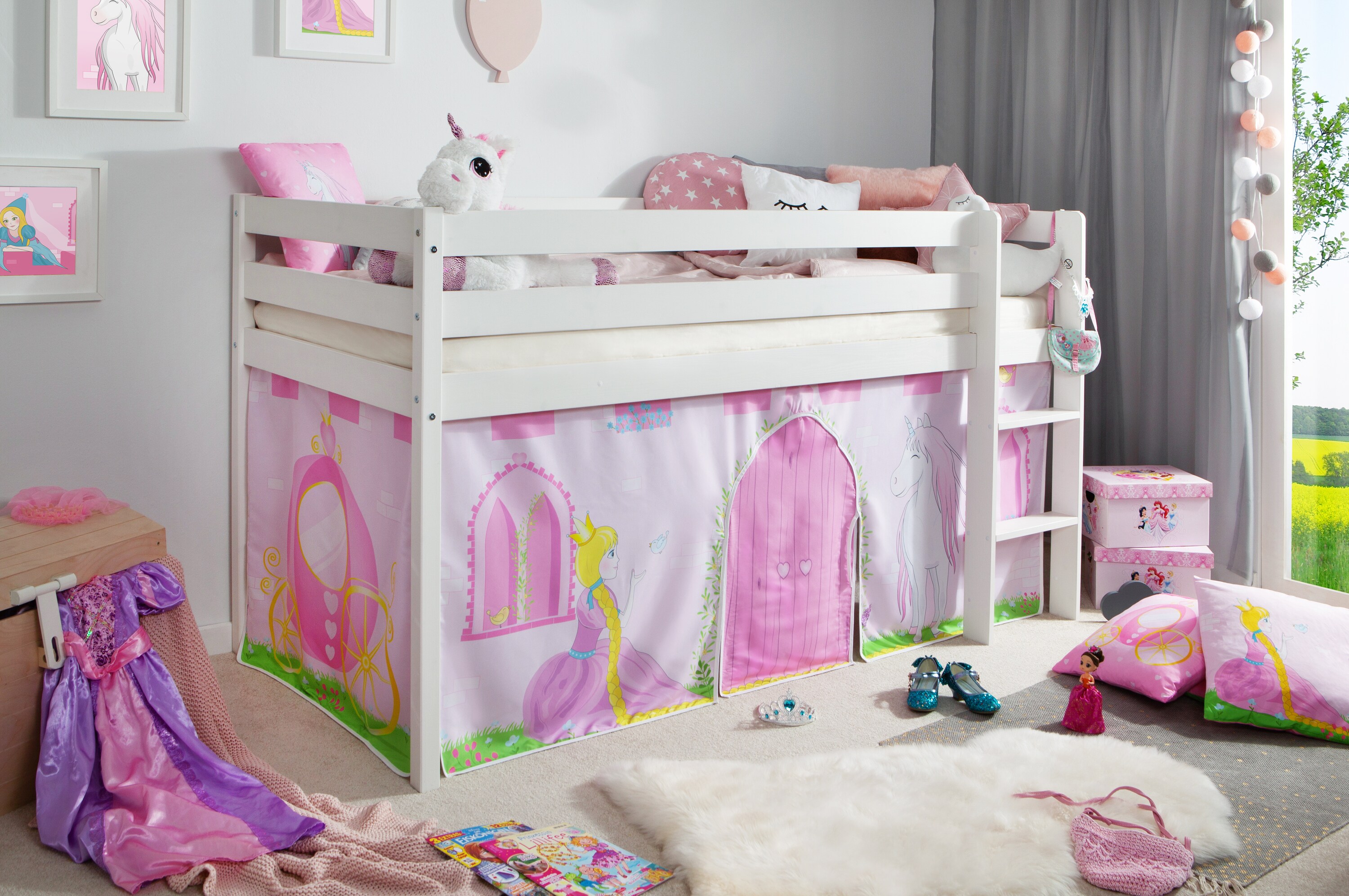 TiCAA Hochbett "Prinzessin Liora" Kiefer wei&szlig; 