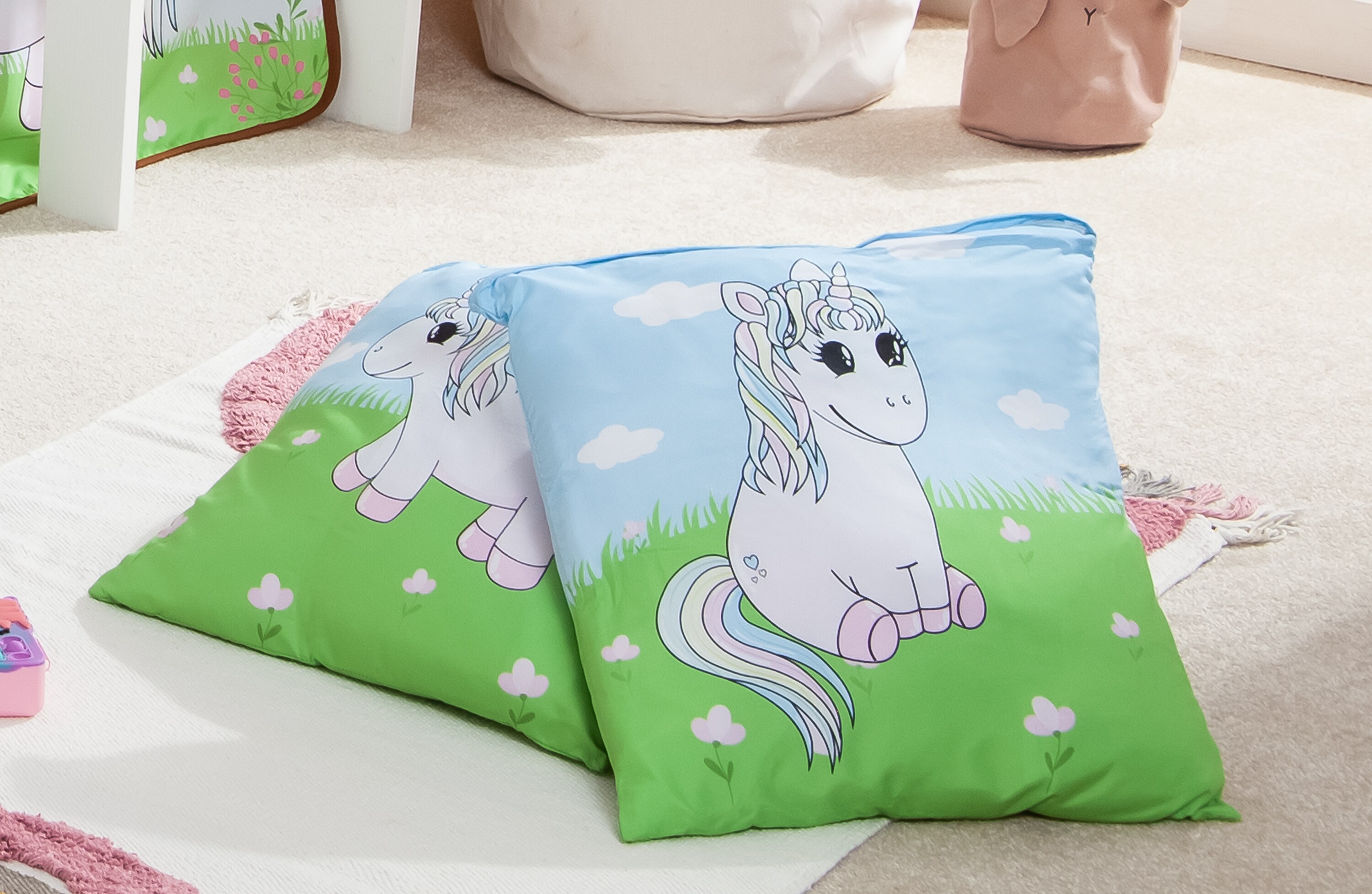 TiCAA Kinder Kissen-Set "Einhorn Rainbow" 