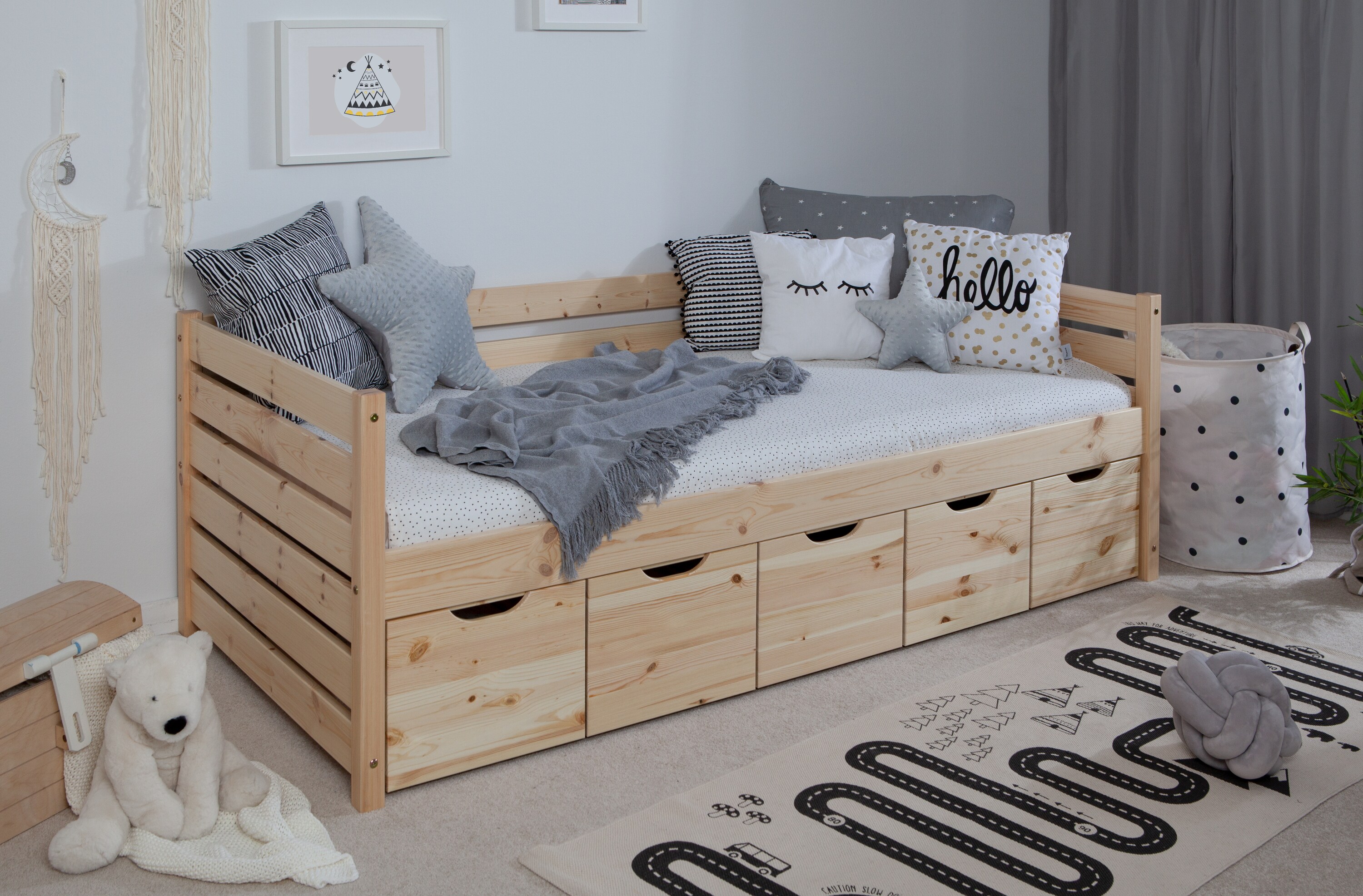 TiCAA Sofabett Naomi inkl. 5x Schubk&auml;sten, 90x200 