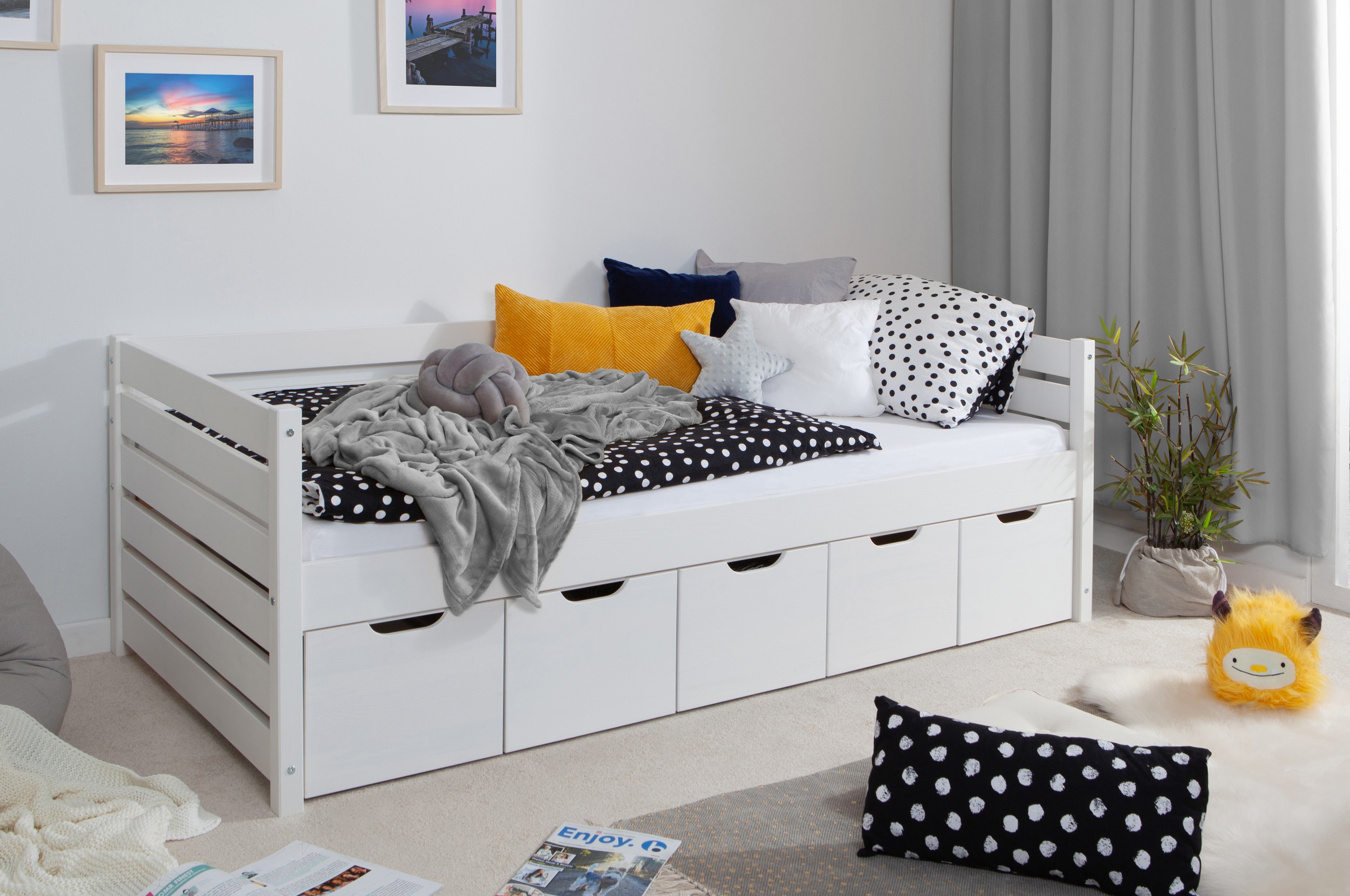 TiCAA Sofabett Naomi inkl. 5x Schubk&auml;sten, 90x200 