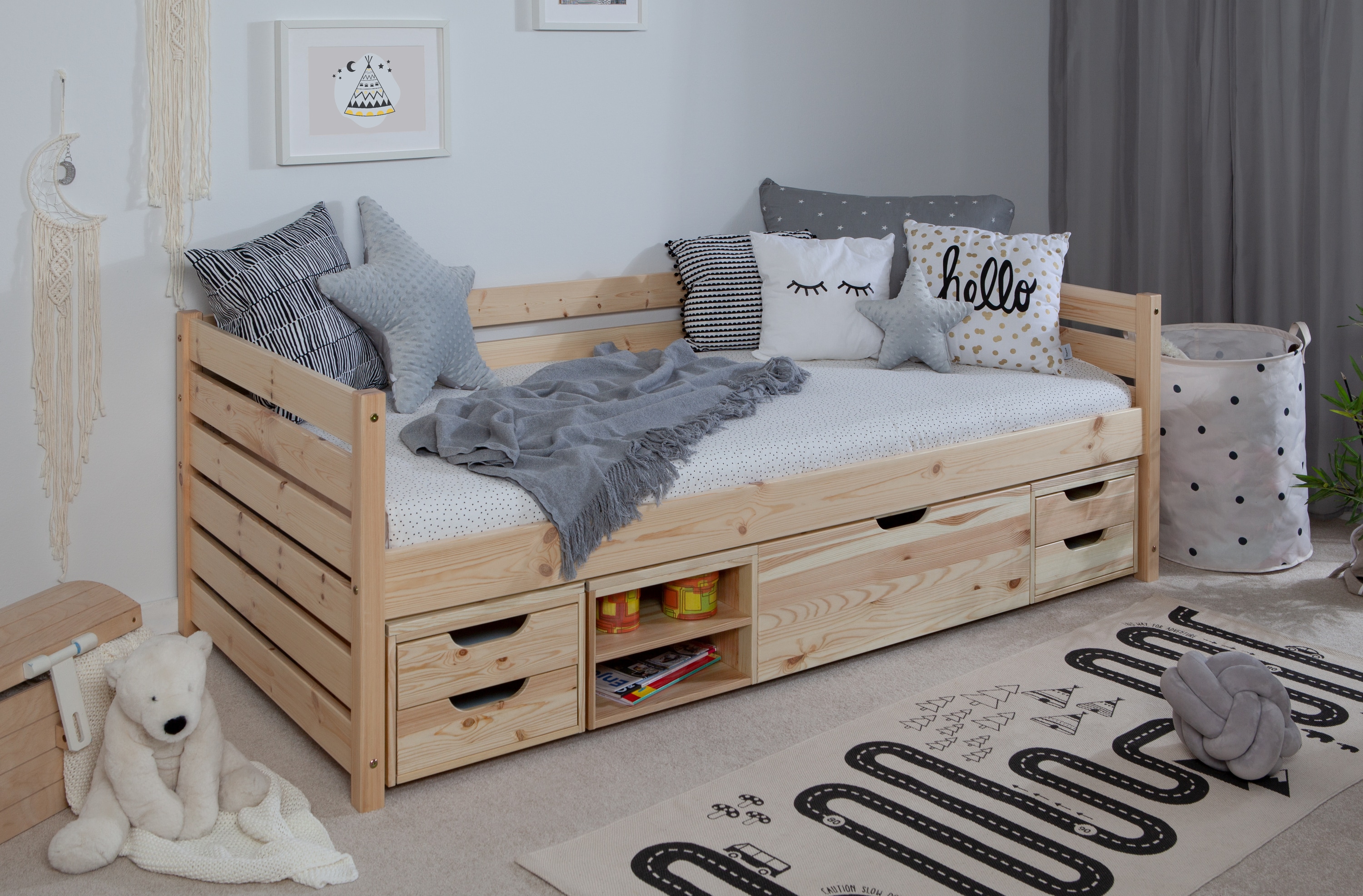 TiCAA Sofabett Naomi inkl. Funktionsschubk&auml;sten, 90x200 