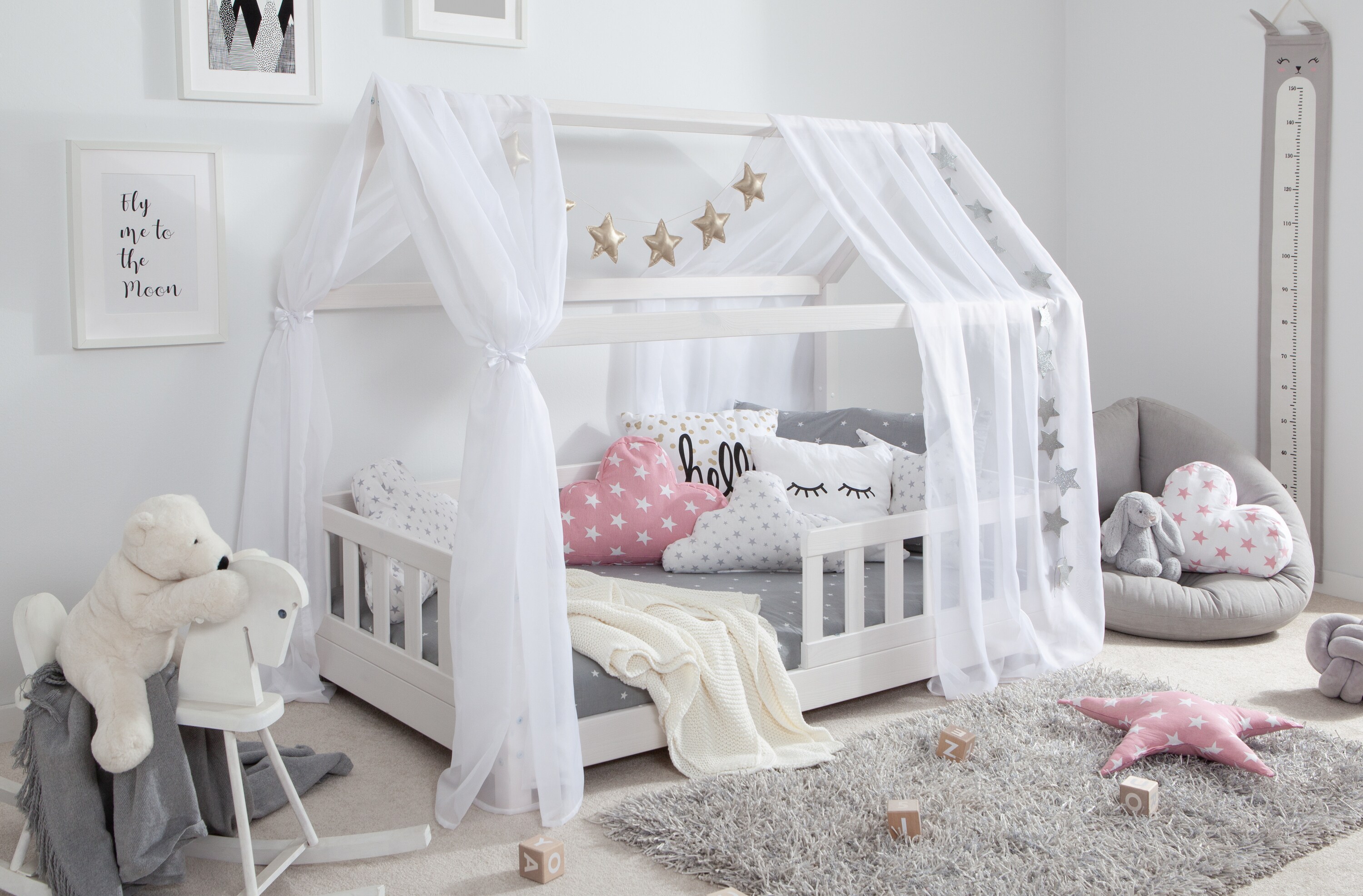 TiCAA T&uuml;ll-Set f&uuml;r Hausbett "Kay" wei&szlig; 