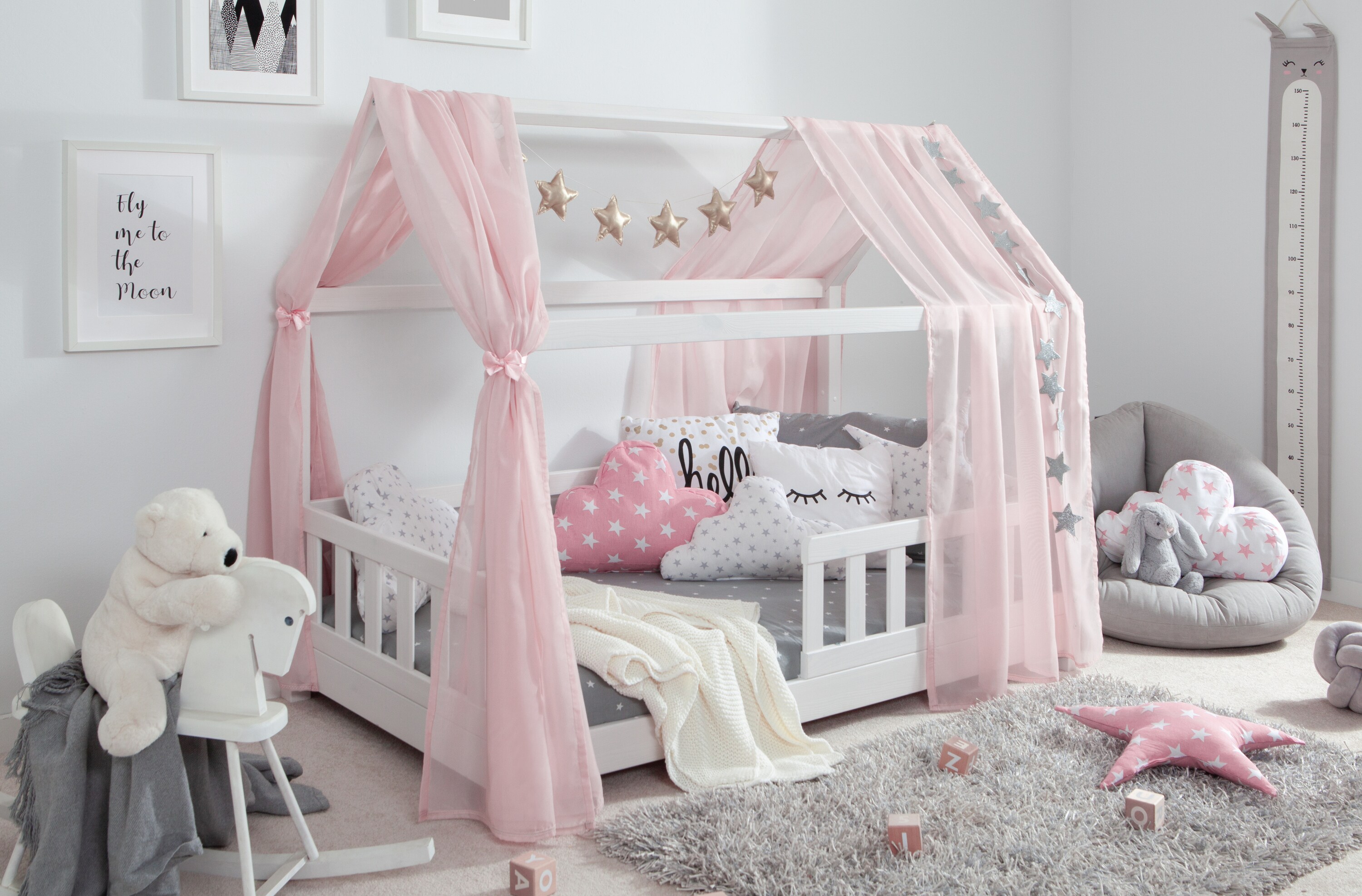 TiCAA T&uuml;ll-Set f&uuml;r Hausbett "Kay" rosa 