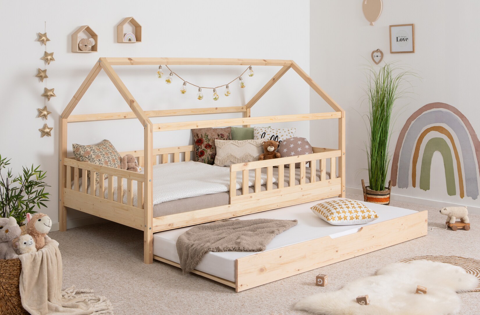 TiCAA TiCAA Kinderbett Hausbett Kay 90x200 cm, 100x200 cm, 120x200 cm, 140x200 für Jungen & Mädchen, inkl. Rolllattenrost, Matratze, …